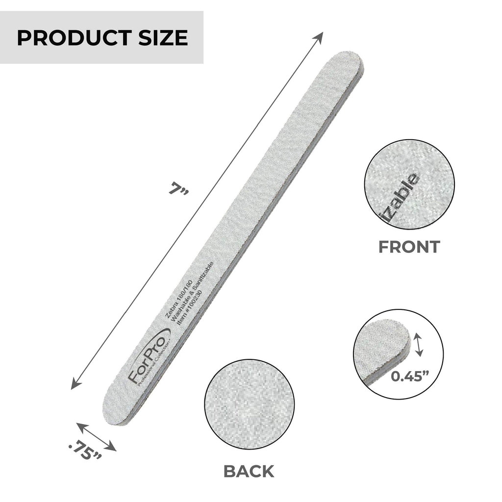 ForPro Professional Collection ForPro Zebra Foam Board, 80/80 Grit, Double-Sided Manicure Nail File, 7 inches L x .75 inches W, Black, 50 Count