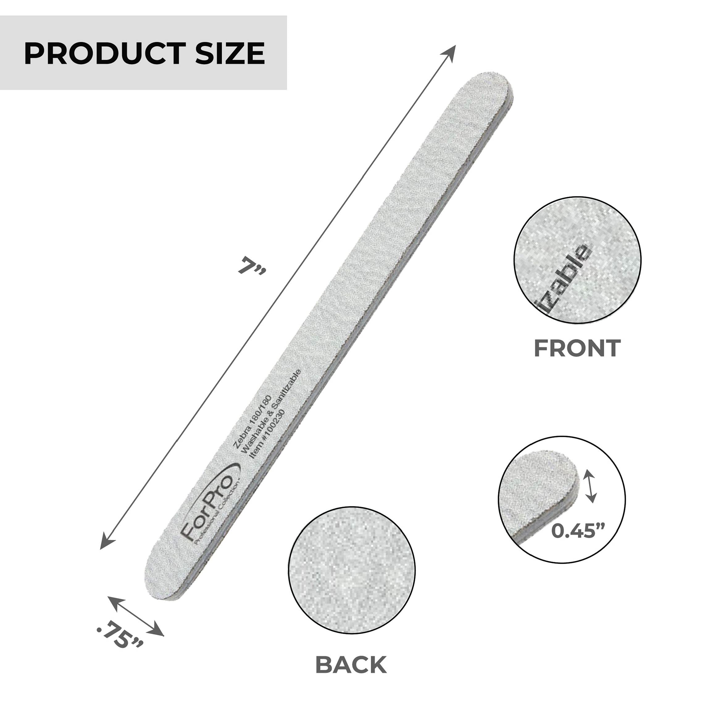 ForPro Professional Collection ForPro Zebra Foam Board, 80/80 Grit, Double-Sided Manicure Nail File, 7 inches L x .75 inches W, Black, 50 Count