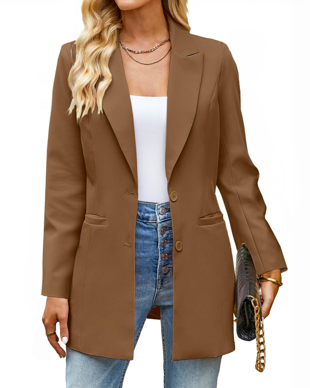 luvamia Blazers for Women Business Casual Long Blazer Jackets Dressy Work Professional Office Outfits Lapel Pockets