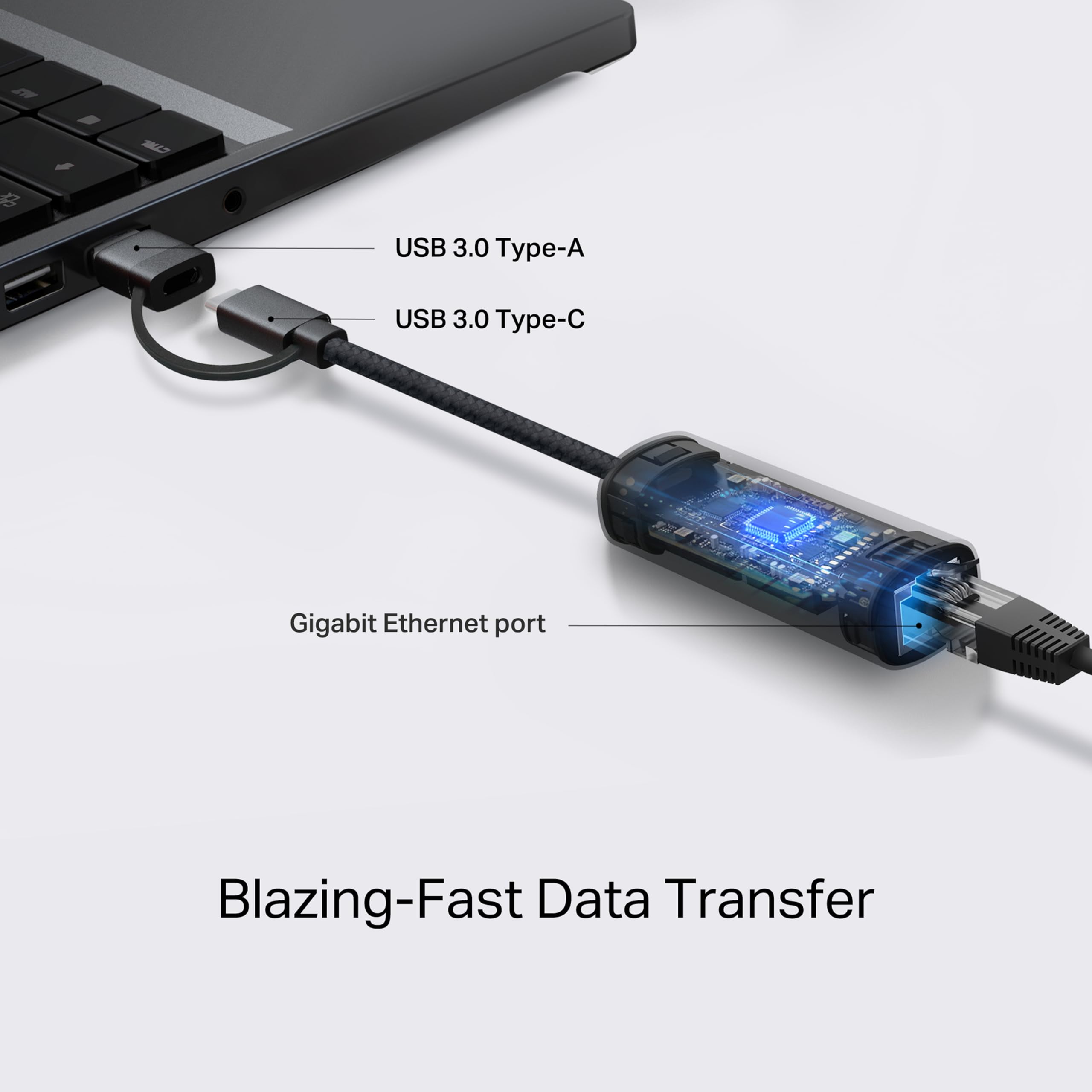 TP-Link Ethernet Splitter 1 to 2, 1000 Mbps High Speed Dual-Port Internet Splitter, Compatible w/ Cat8/7/6/5e/5, USB-C & Ethernet Cables Included, Aluminum Case, Plug and Play for Routers & More EH210