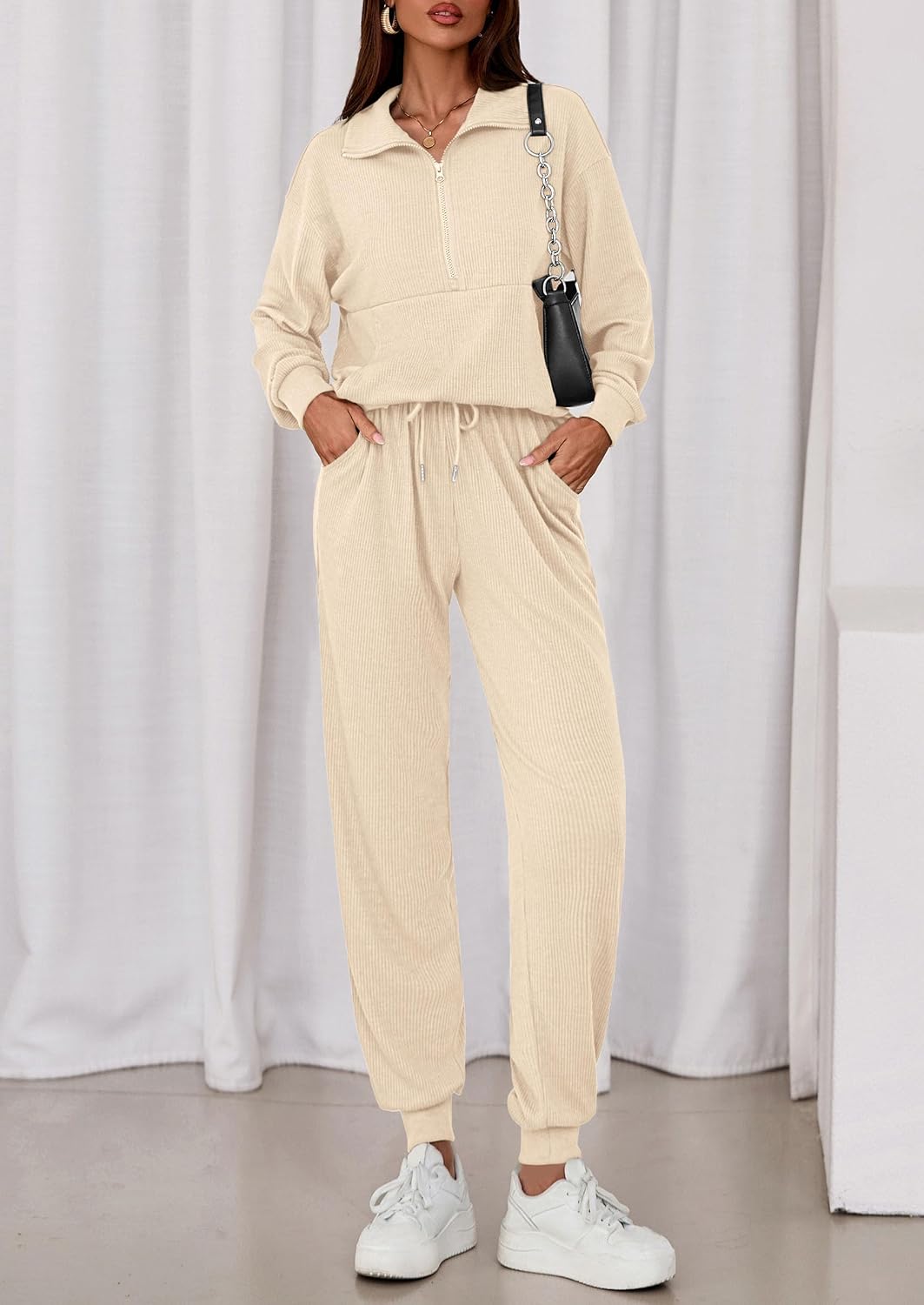PRETTYGARDEN Women's Fall 2 Piece Lounge Sets Zip Up Sweatshirt Jogger Pants Sweat Track Suits Travel Outfit Winter Clothing