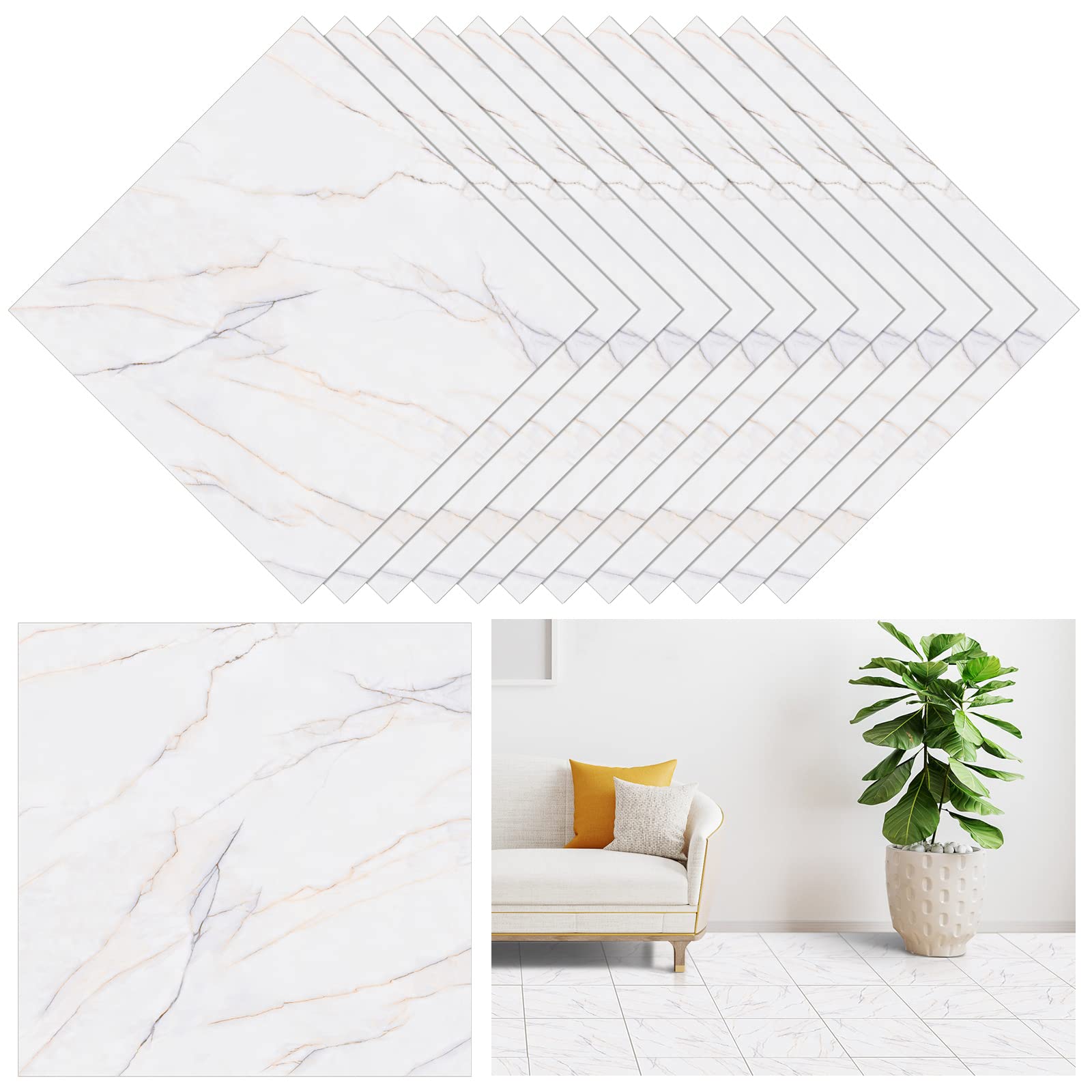 Spiareal 48 Pieces Peel and Stick Floor Tiles Vinyl Flooring 12 x 12 Inch Stick on Floor Tile Self Adhesive Waterproof DIY for Bathroom Kitchen Bedroom Living Room(Black Marble)