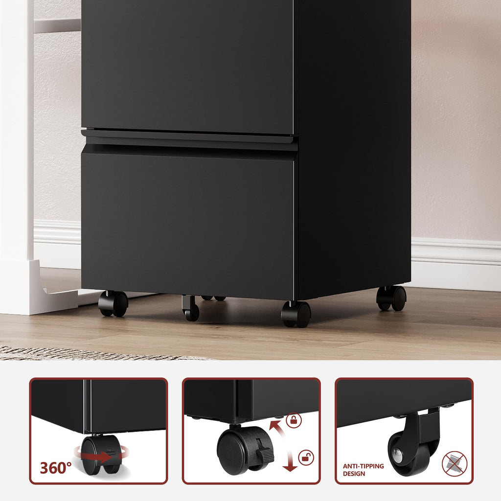 RAVIGIN 4 Drawer File Cabinet with Lock,Vertical Filing Cabinet for Home Office,Metal File Cabinets with Lock,Storage Files for A4/ Legal/Letter, Require Assembly, (Black)