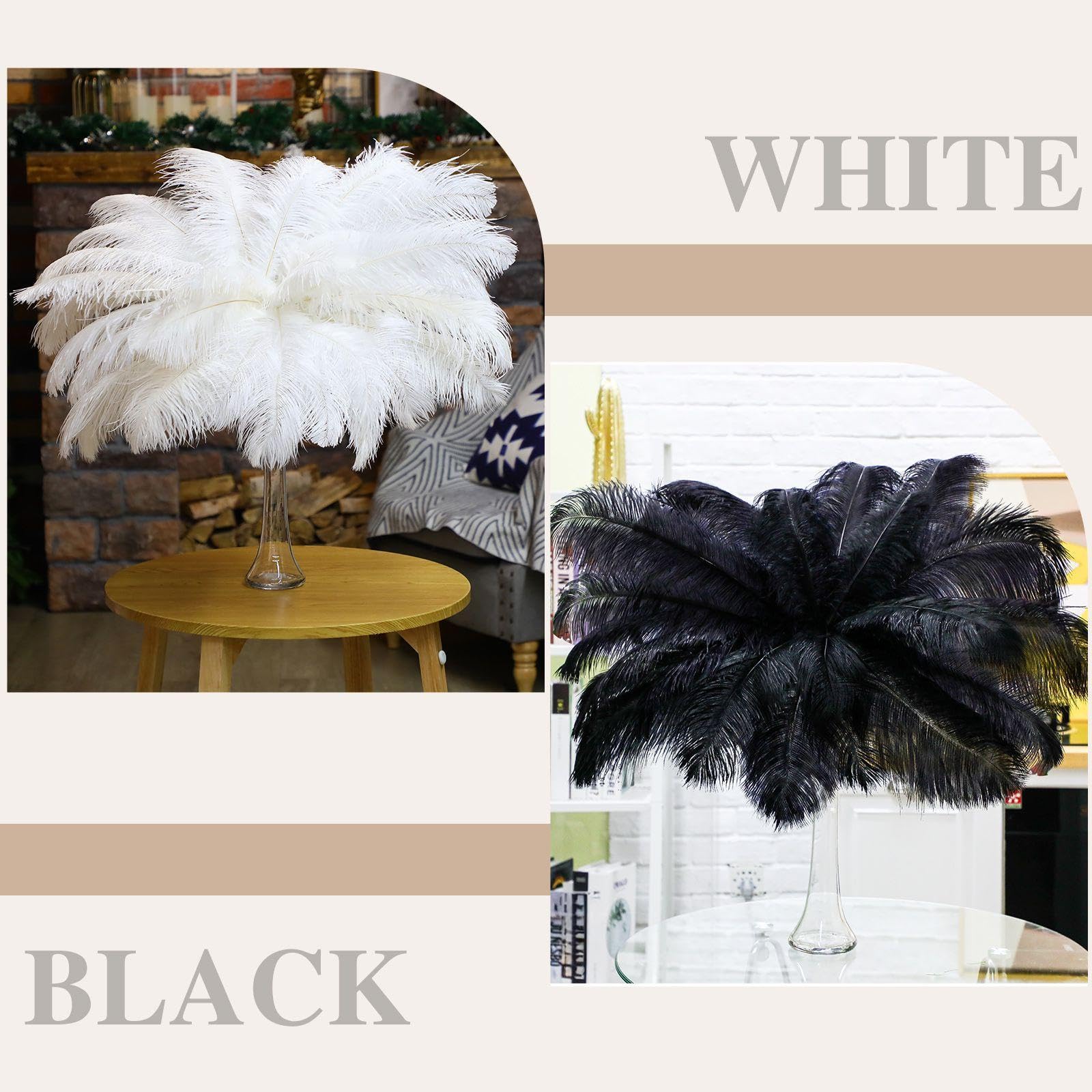 Retrowavy 50 Pcs 14-16 Inches Large Natural Ostrich Feathers Bulk for Centerpieces for Wedding Party Centerpieces Home Decoration Flower Arrangement (Black)