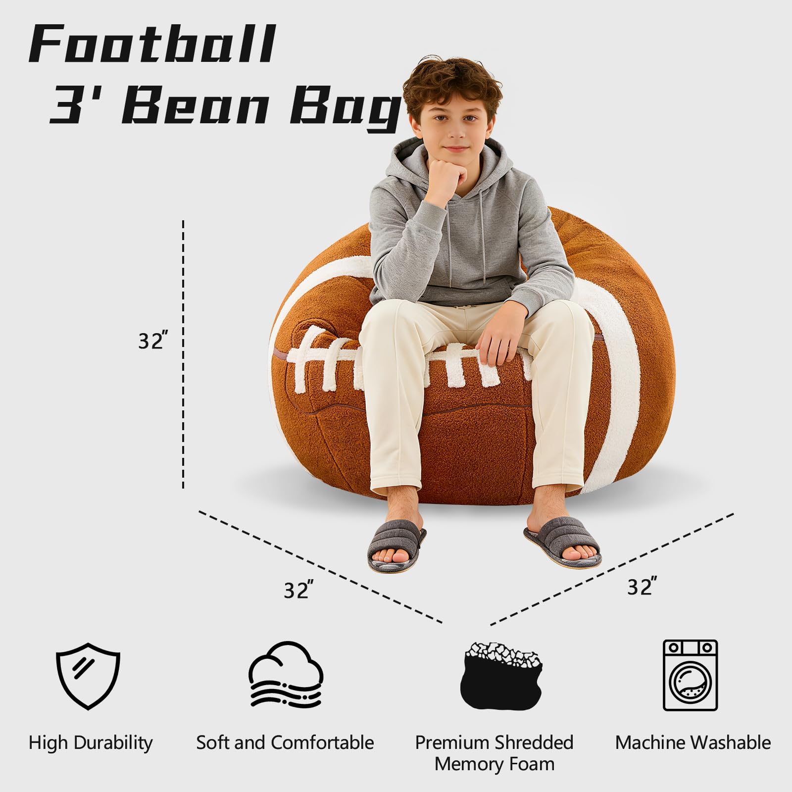 Sports Baseball Bean Bag Chair - Luxurious Bean Bag Chairs for Kids Teens Adults - Floor Sofa Couch with Filler - Plush BeanBag Furniture for Living Room Bedroom College Dorm - 32 Inch