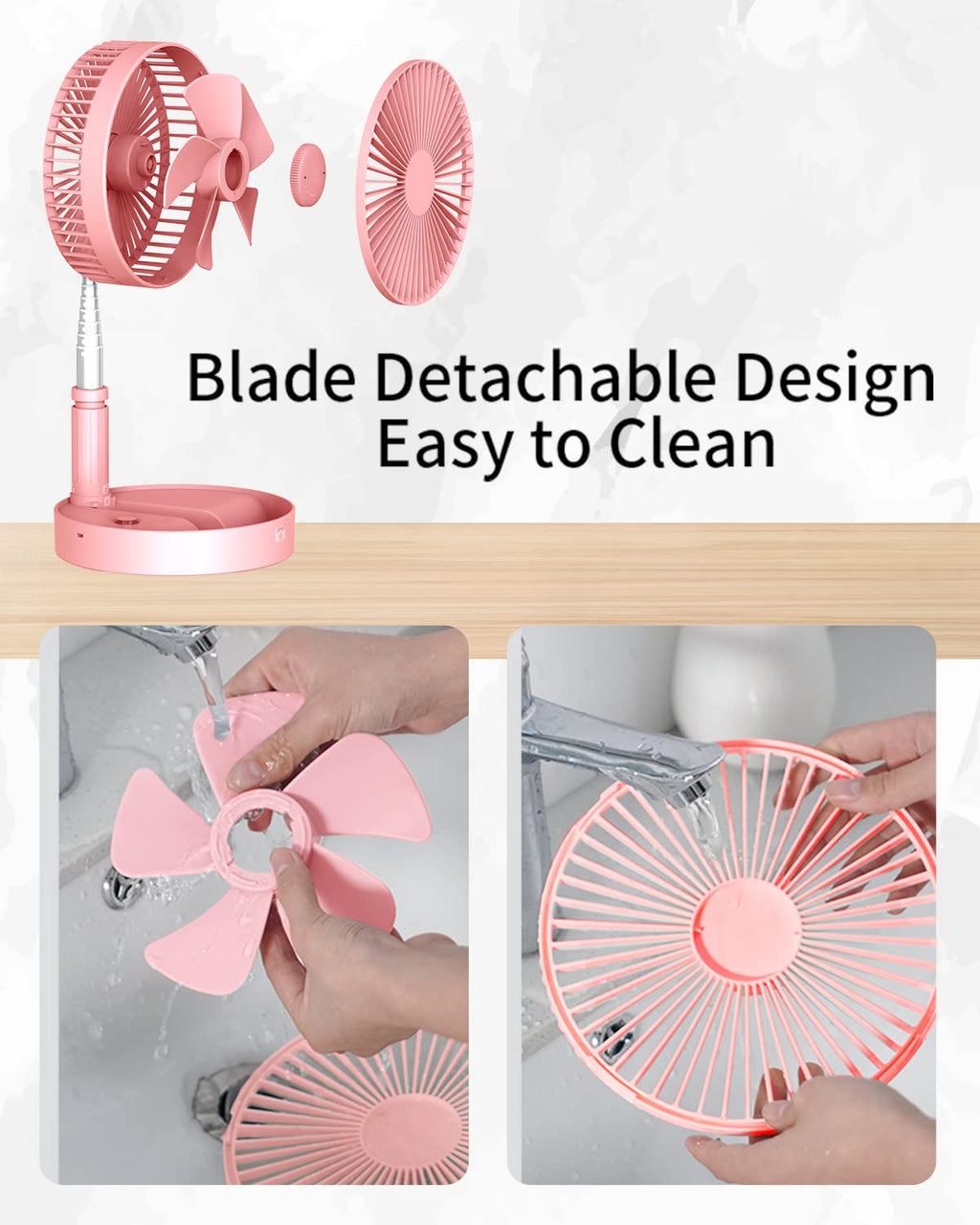UN UNITEDTIME Portable Fan Foldable Rechargeable [Remote Control ] Battery Operated Foldaway Standing Pedestal Collapsible Fan, 4 Speed, Timer for Camping Travel, Bedroom (Black)