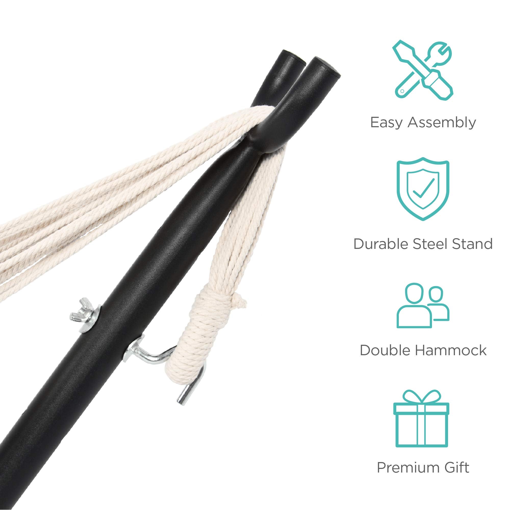 Best Choice Products Double Hammock with Steel Stand, Indoor Outdoor Brazilian-Style Cotton Bed w/Carrying Bag, 2-Person Capacity - Abyss