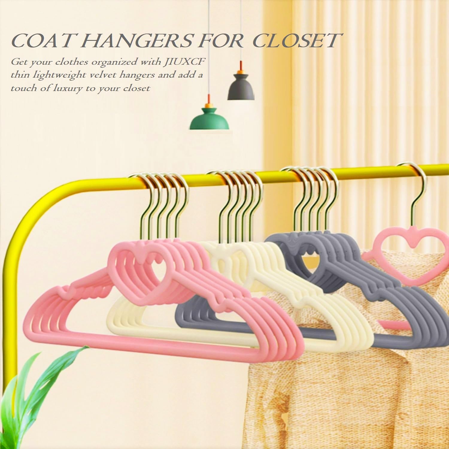 Velvet Hangers 20 Pack,16 Inch Non Slip Adult Heart Hanger (Black) | 360° Swivel Hooks, Cascade Design, Space Saving