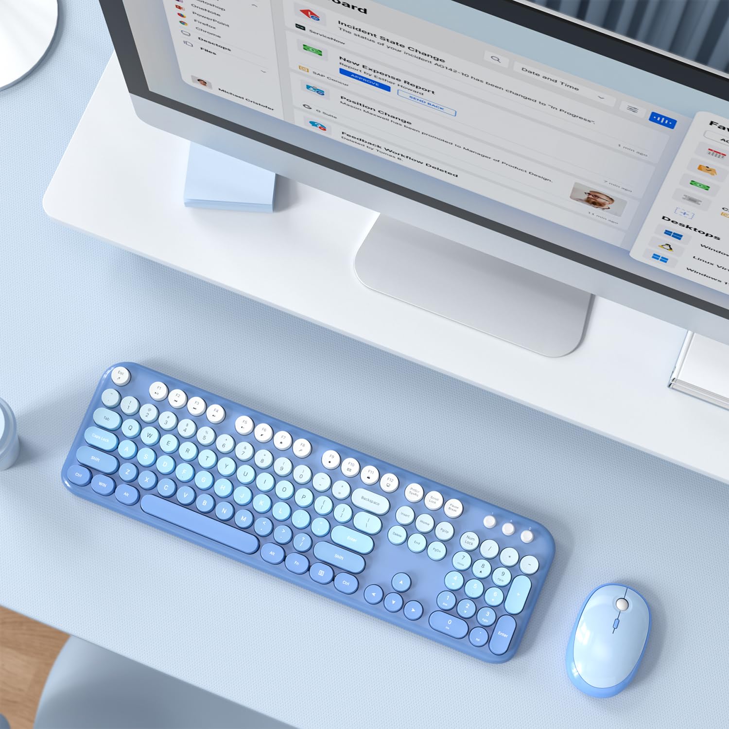 MOFII Wireless Keyboard and Mouse Combo, Compact Typewriter Retro Round Computer Keyboard and Mouse Set, Plug and Play, for Windows, Computer, Desktop, PC, Notebook - Black Green Gradient