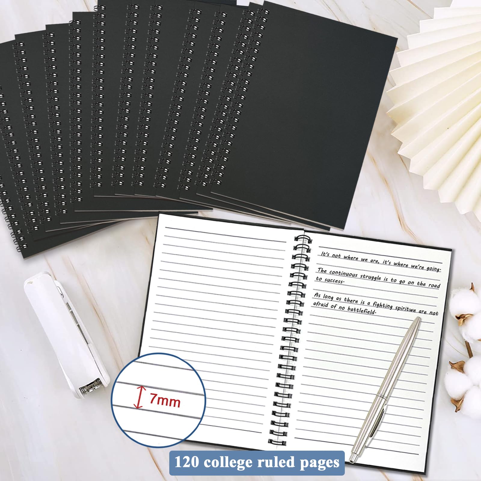 4Pack Small Spiral Notebook A5, 8.25x5.5” 120 Lined Pages Black & Red Wide Ruled Spiral Journal Bulk Blank Kraft Cover Spiral Bound Notebook & Writing Pads for Home Office Meeting Work Note Taking