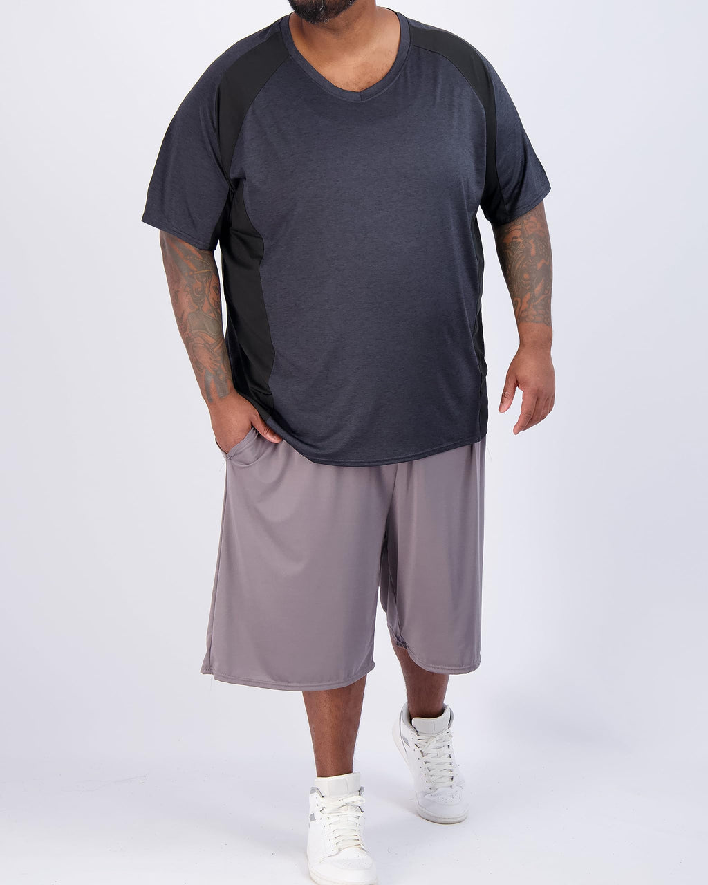 Real Essentials 3 Pack: Men's Big & Tall Short Sleeve V-Neck Athletic T-Shirt Dry-Fit Workout Shirts Moisture Wicking (3X-5X)