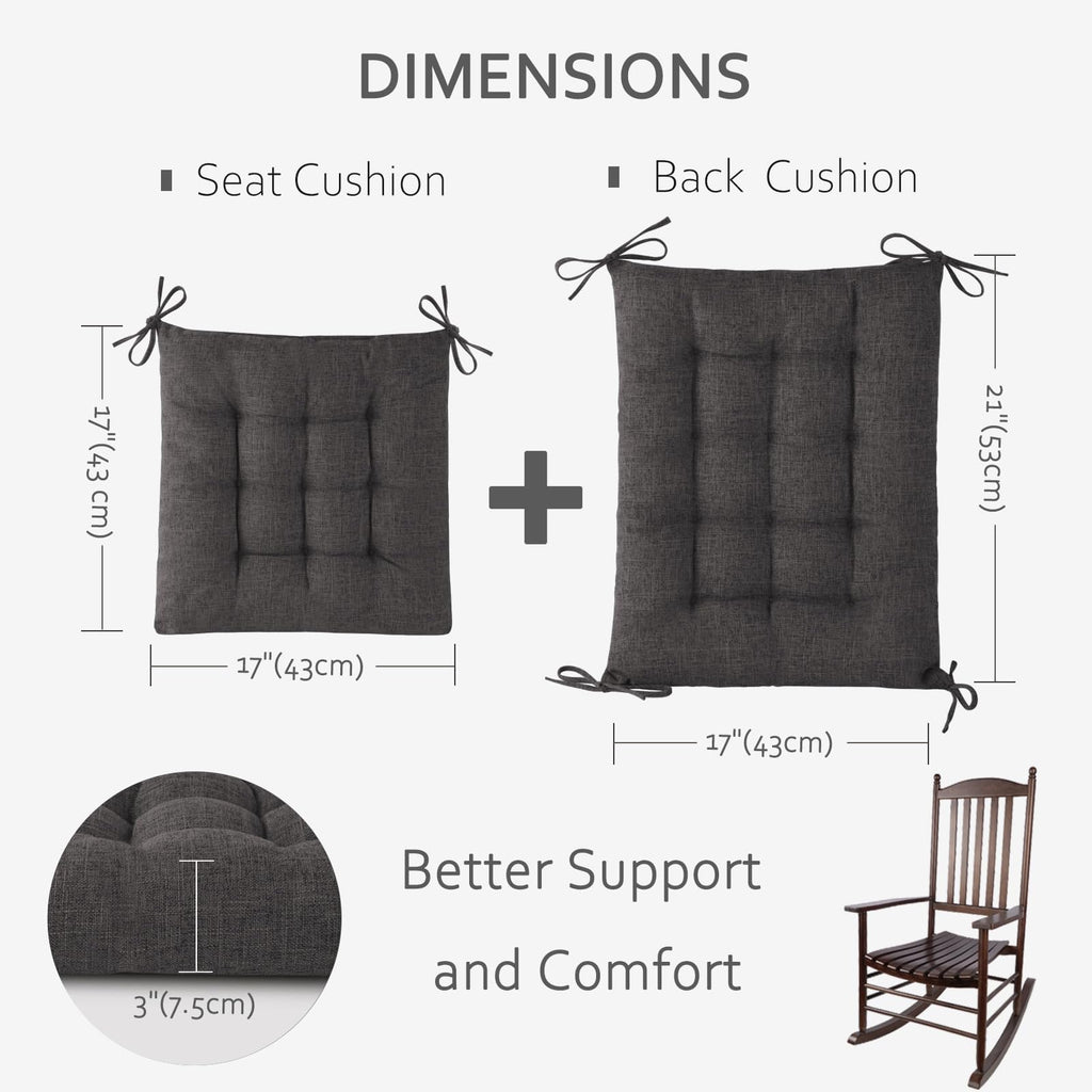 ELFJOY Rocking Chair Cushion Large Rocking Chair Pads with Ties Premium Tufted High Back and Seat Cushion 2 Piece Set Black