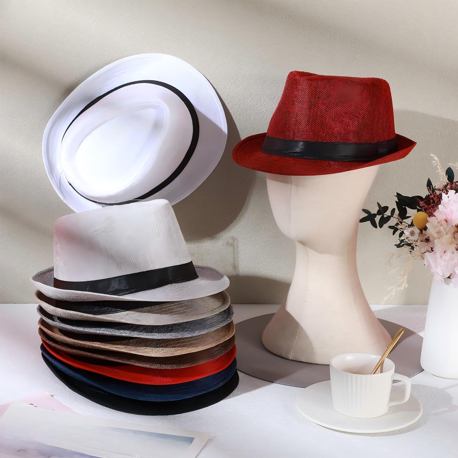 Haysandy 10 Pack 1920s Fedora Hats for Men Short Brim Sun Panama Hats for Men Women Party Costume