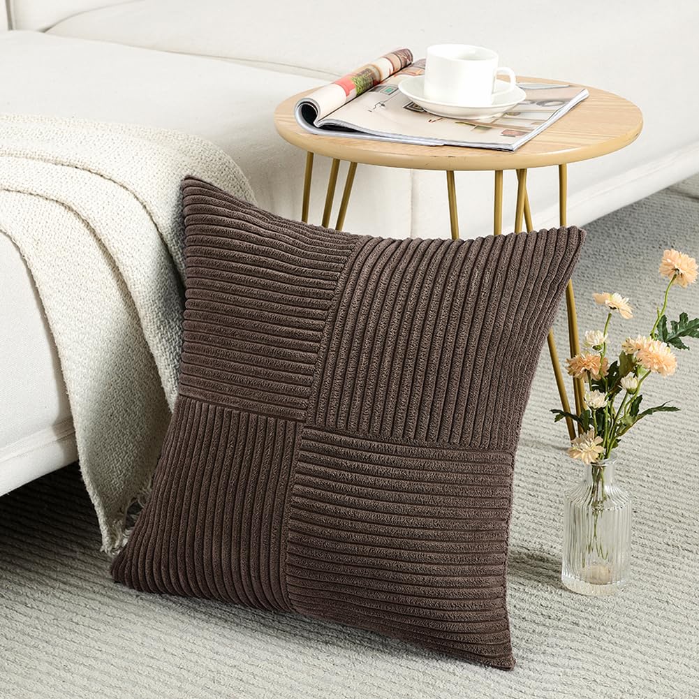 Fancy Homi Olive Green Samll Decorative Throw Pillow Covers 12x12 Inch with for Living Room Couch Bed Sofa, Rustic Farmhouse Boho Home Decor, Soft Corss Patchwork Corduroy Square Cushion Case 30x30 cm