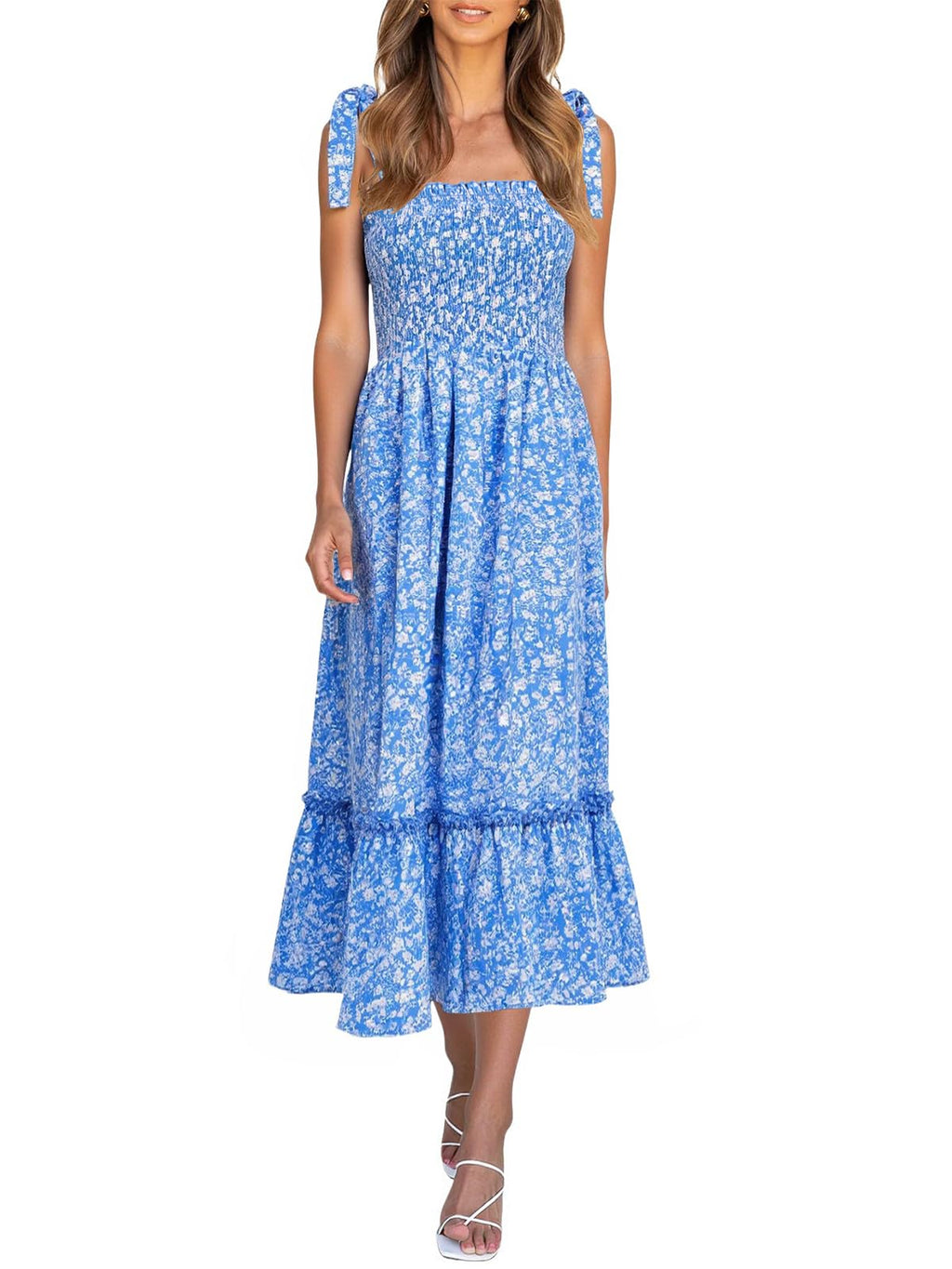 Imily Bela Womens Summer Floral Maxi Dress Boho Tie Strap Sleeveless Smocked A Line Beach Sundress Long Dresses