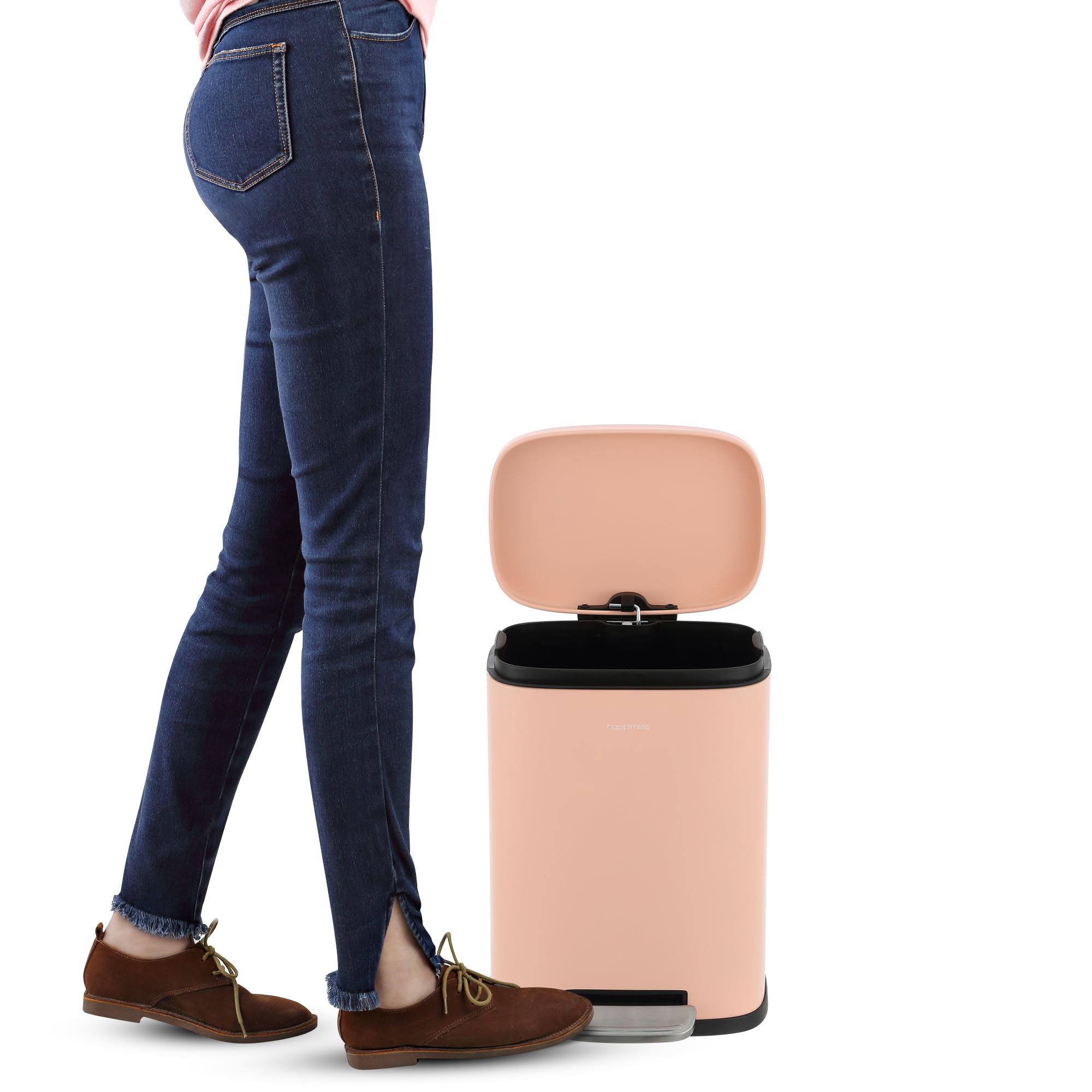 happimess HPM1006B Connor Rectangular 13-Gallon Trash Can with Soft-Close Lid and Free Mini Trash Can, Fingerprint Resistant, Modern, Minimalistic for Home, Kitchen, Office, Bathroom, Black