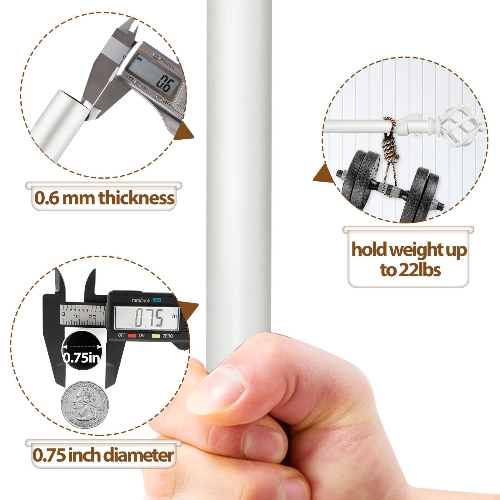 KAMANINA Silver Curtain Rod 32 to 58 Inch(2.6-4.8ft), Adjustable Curtain Rods for Windows 28 to 48 Inch, 3/4 Inch Splicing Drapery Rods with Twisted Cage Finial