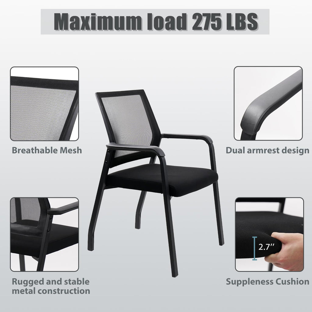 KLASIKA Desk Chair No Wheels with Adjustable Mesh Backrest, Arm Chair with Ergonomic Lumbar Support and Thickened Seats Cushion, Waiting Room Chairs for Office School Church Guest Reception