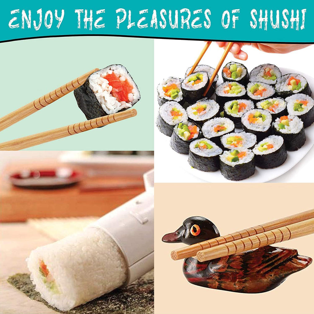 SmileTools Sushi Making Kit, 22pcs Roller Maker for Beginners With Guide Book, Bazooka, Knife, Mat, Avocado Slicer, Chopsticks, Sauce Dishes & More - Sushi Lover's Gift