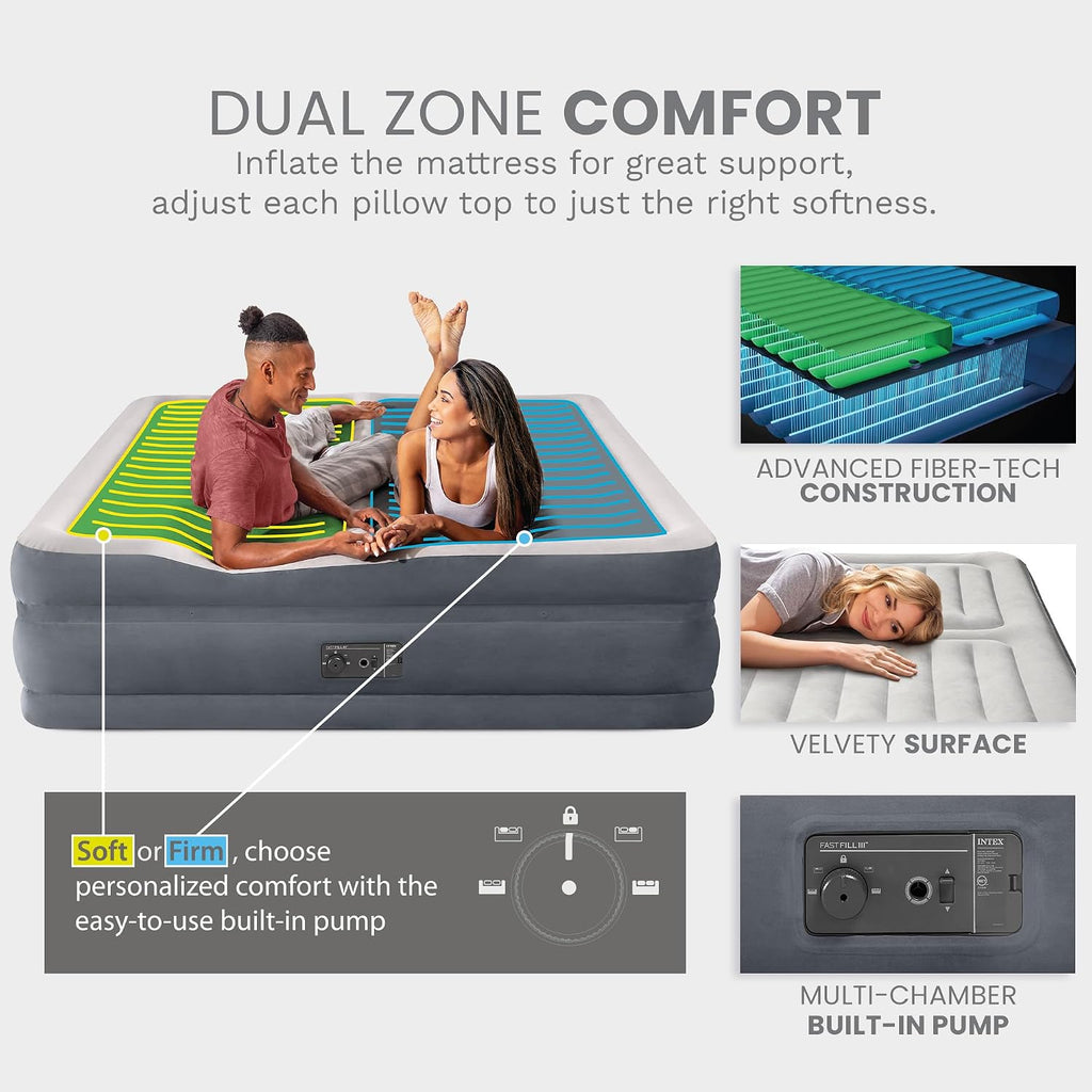 Intex King Air Mattress, Dura-Beam Deluxe 22" Dual Zone Inflatable Bed with Built-in Pump