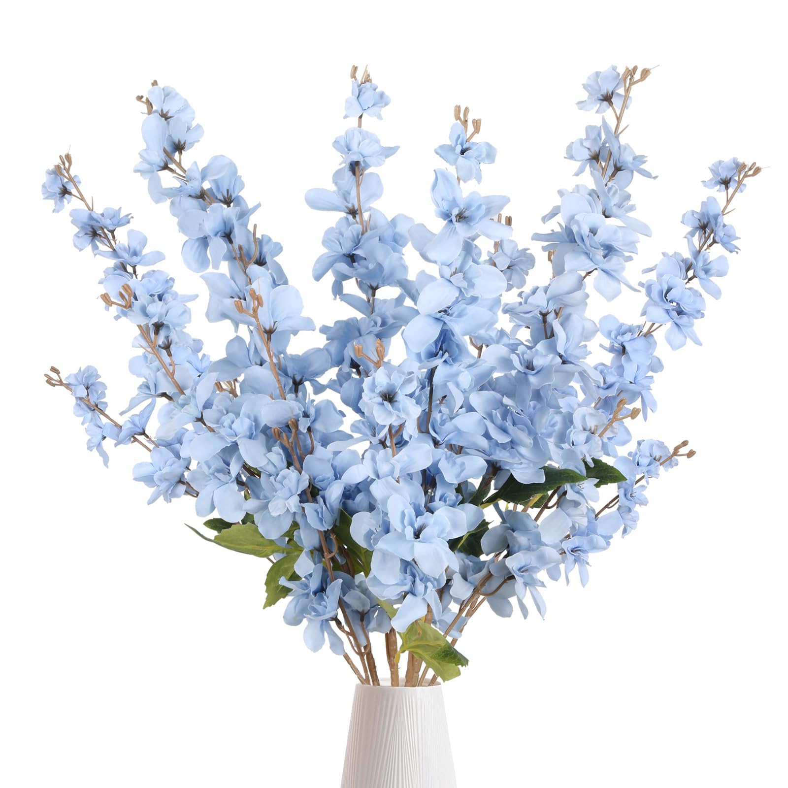 6PCS Blue Delphinium Artificial Flower Lifelike Silk Larkspur Flowers Plant 35.43" Long Stem Blossoms Fake Flowers for Tall Vase Floral Arrangements Home Table Wedding Decor(Blue)