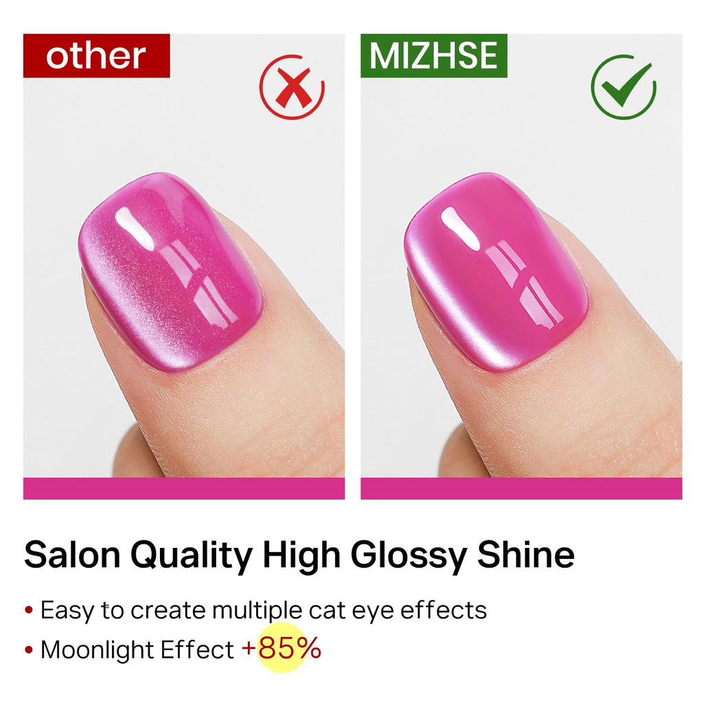 MIZHSE Cat Eye Gel Nail Polish, Moonlight Magnetic Gel Polish and Sheer Nude Nail Kit with 1 Magnet Stick, Glass Shiny Effect Silver Pink Purple Soak Off Manicure Home DIY