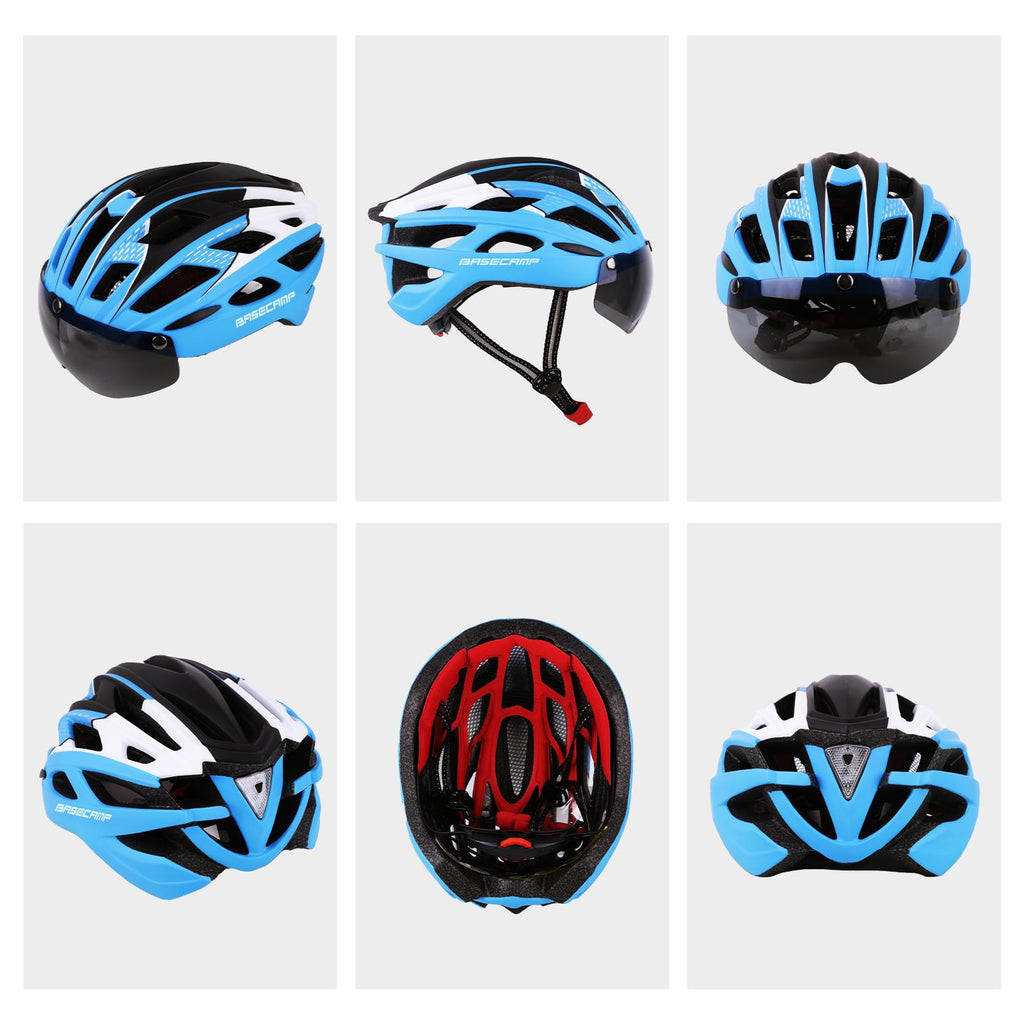 Bike Helmet, Basecamp Bicycle Helmet with Rear Light & Detachable Magnetic Goggles Lightweight Cycling Helmet Adjustable for Adult Men Women Mountain & Road (BC-069)
