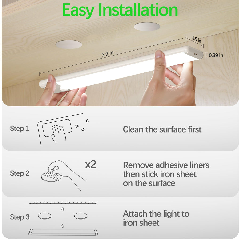 Motion Sensor Under Cabinet Lights, Magnetic Rechargeable Under Counter Closet Light, Wireless Night Light Bar Stick-On, 2-Pack, Warm White