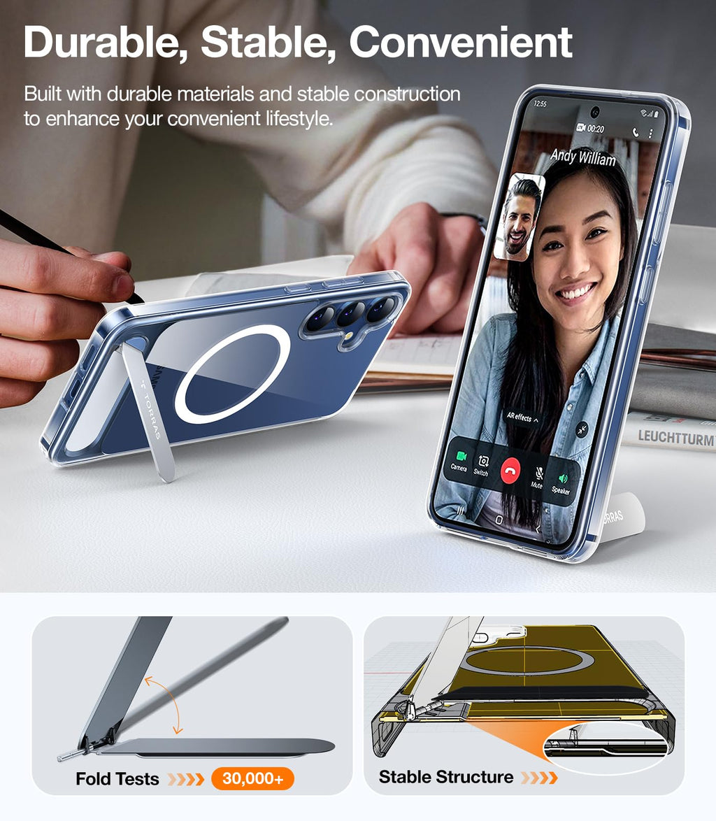 TORRAS Strong Magnetic & Seamless Stand for Samsung Galaxy S24 Ultra Case, Fit for MagSafe, Mil-Grade Drop Protection, Kickstand for Samsung Galaxy S24 Ultra Case, Translucent Back/Black Edge