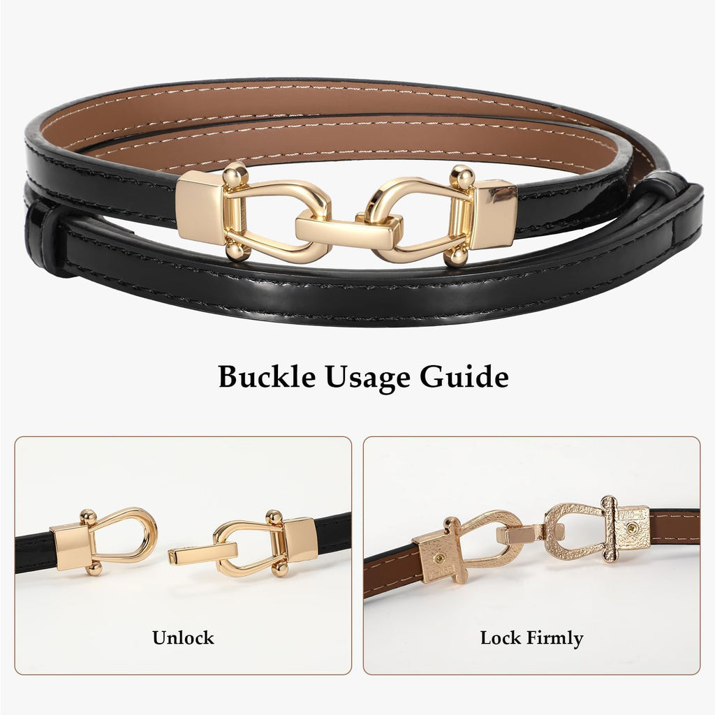 WERFORU Women Classic Leather Belt With Square Gold Silver Buckle For Jeans Pants
