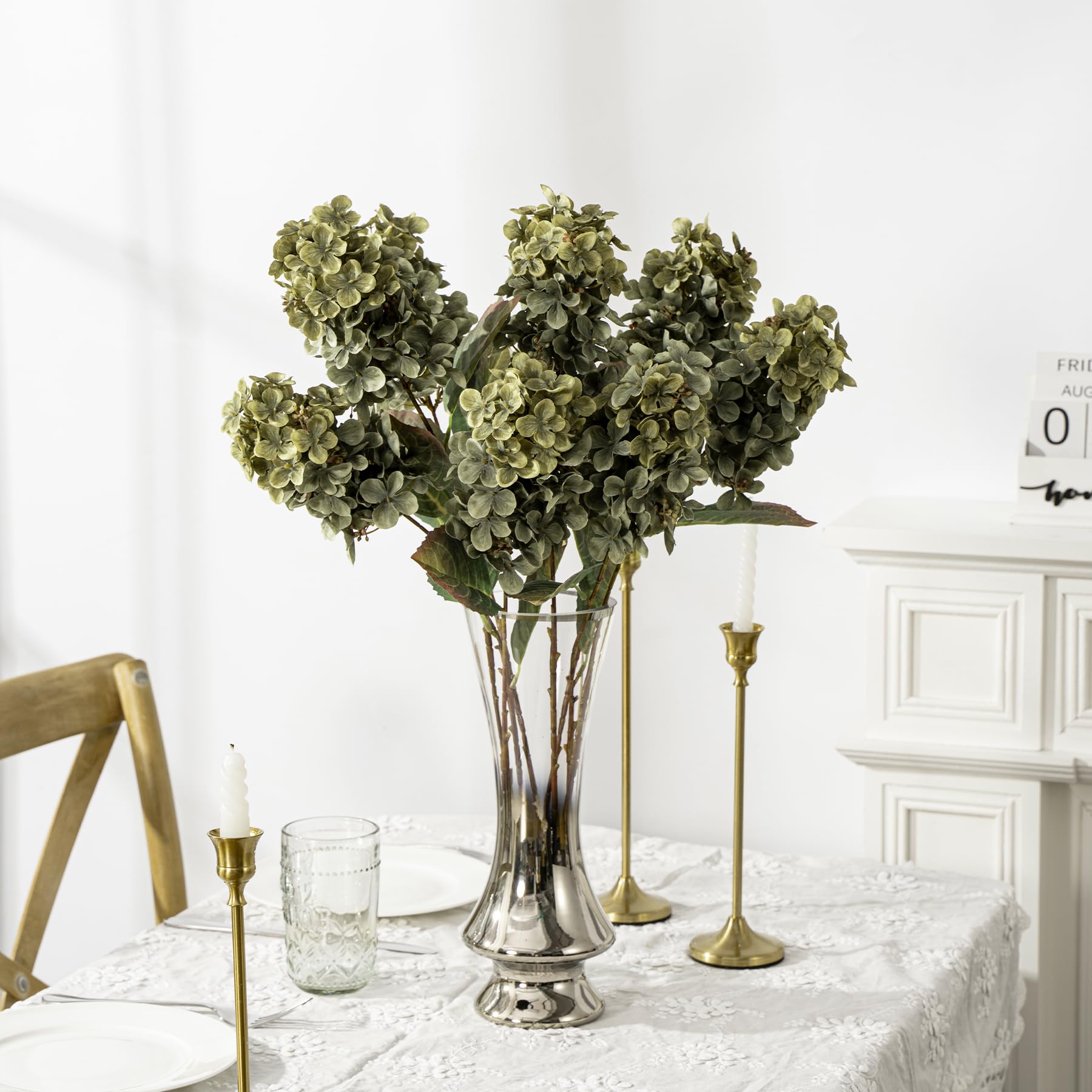 Ttranewsoo Hydrangea Artificial Flowers,Fall Hydrangeas Artificial Flowers,Blue Fake Fall Dried Hydrangea Flowers Decoration,Faux Silk Flower with Stems Winter Decor(Blue 24" 8pcs) Without Vase