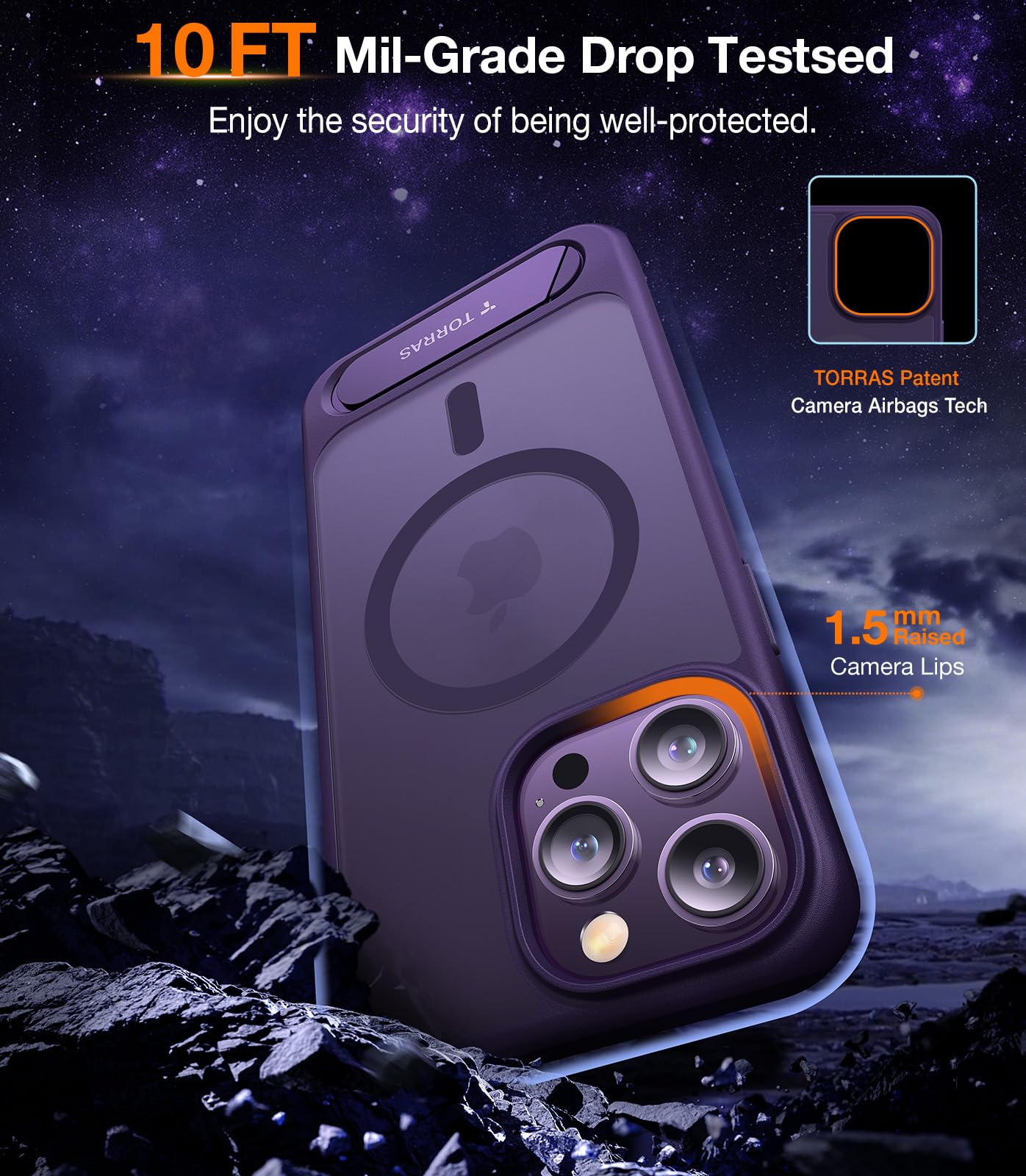 TORRAS for iPhone 13 Pro Max Case Translucent Black | Strong Magnetic & Seamless Stand, Fit for MagSafe, Military-Grade Drop Protection, Sturdy Adjustable Built-in Kickstand, Slim Matte Finish