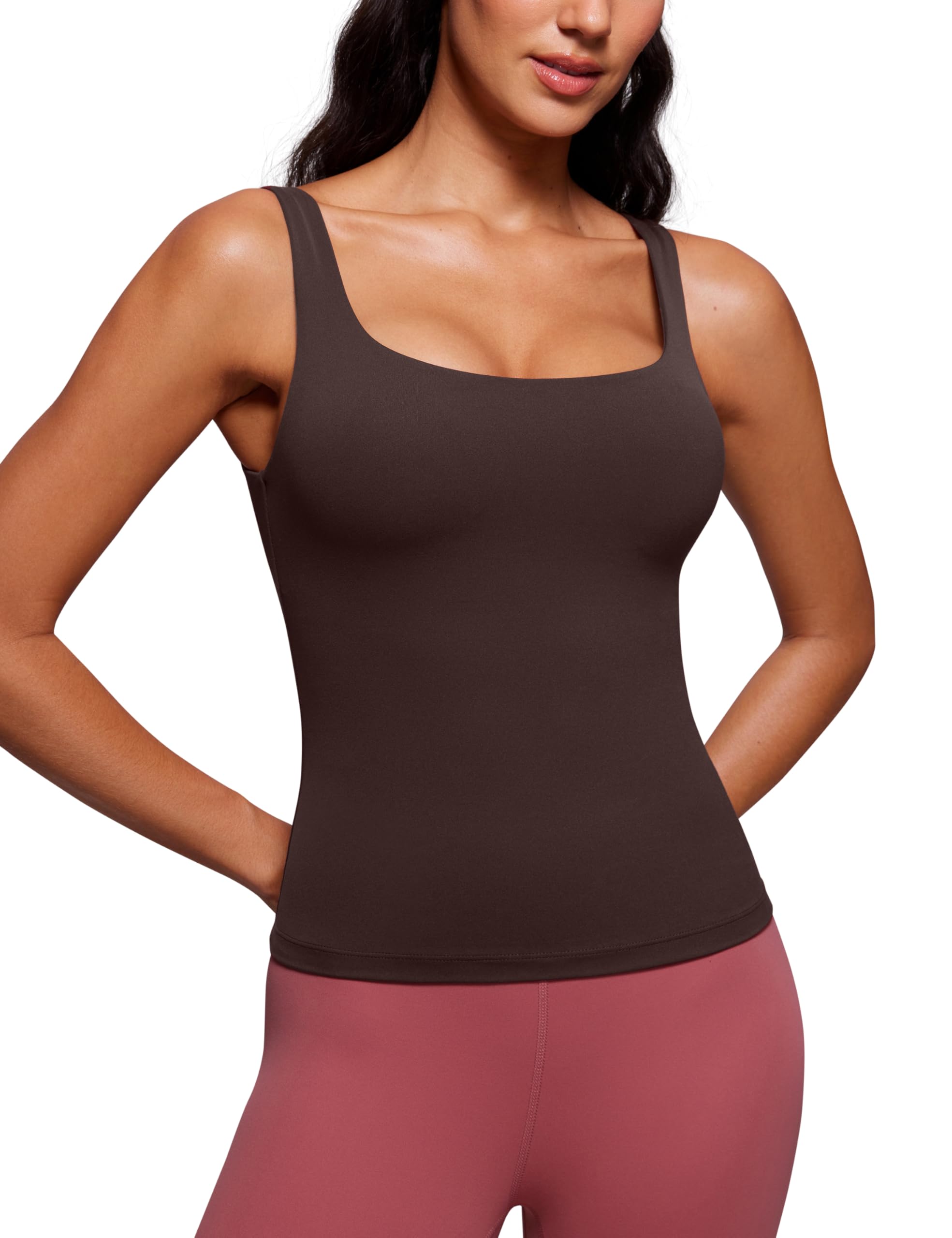 CRZ YOGA Butterluxe U Neck Tank Tops for Women - Padded Athletic Workout Camisole Crop Tops with Built in Bra