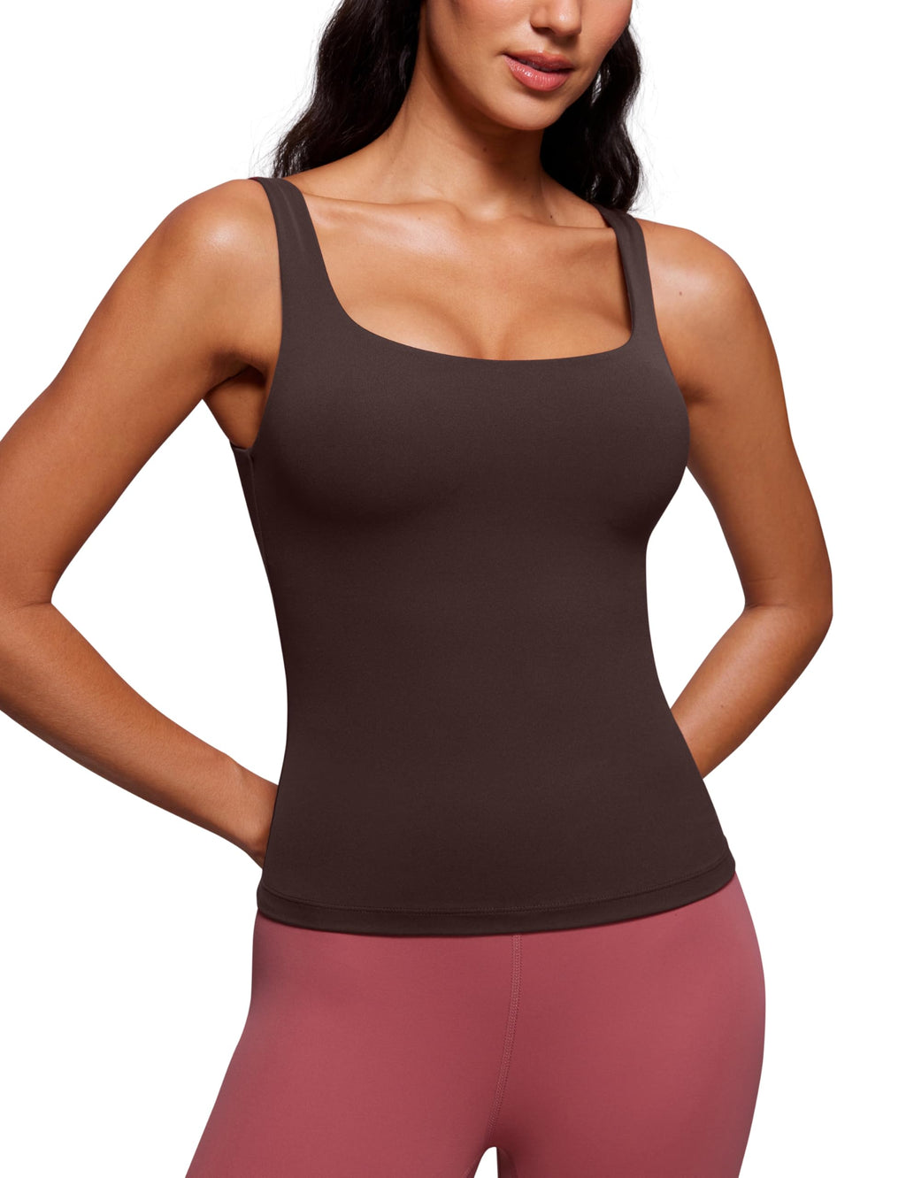 CRZ YOGA Butterluxe U Neck Tank Tops for Women - Padded Athletic Workout Camisole Crop Tops with Built in Bra