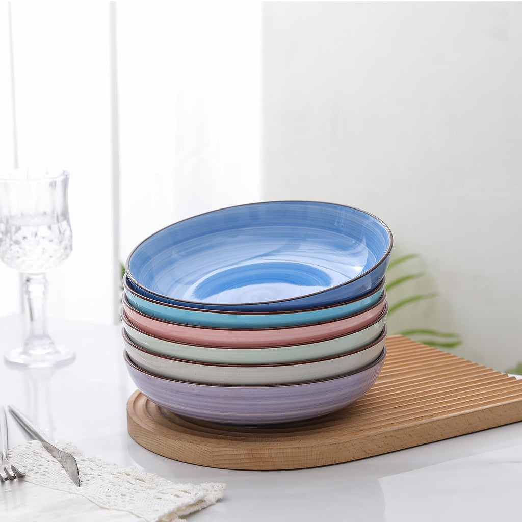 Selamica Ceramic 7.8 inch pasta bowls, 26 Ounce large serving porcelain salad soup bowls, dishwasher microwave safe, set of 6 (Black)