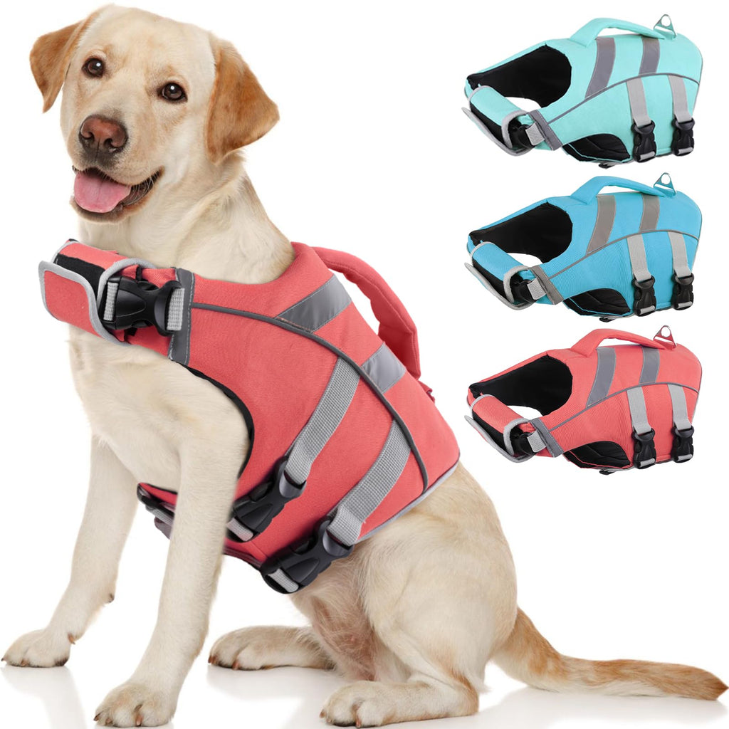 Kuoser Dog Life Jacket with Reflective Stripes, Dog Life Vest for Swimming Boating, Adjustable Pet Lifejackets with High Flotation, Doggie Swimsuit for Small Medium Large Dogs