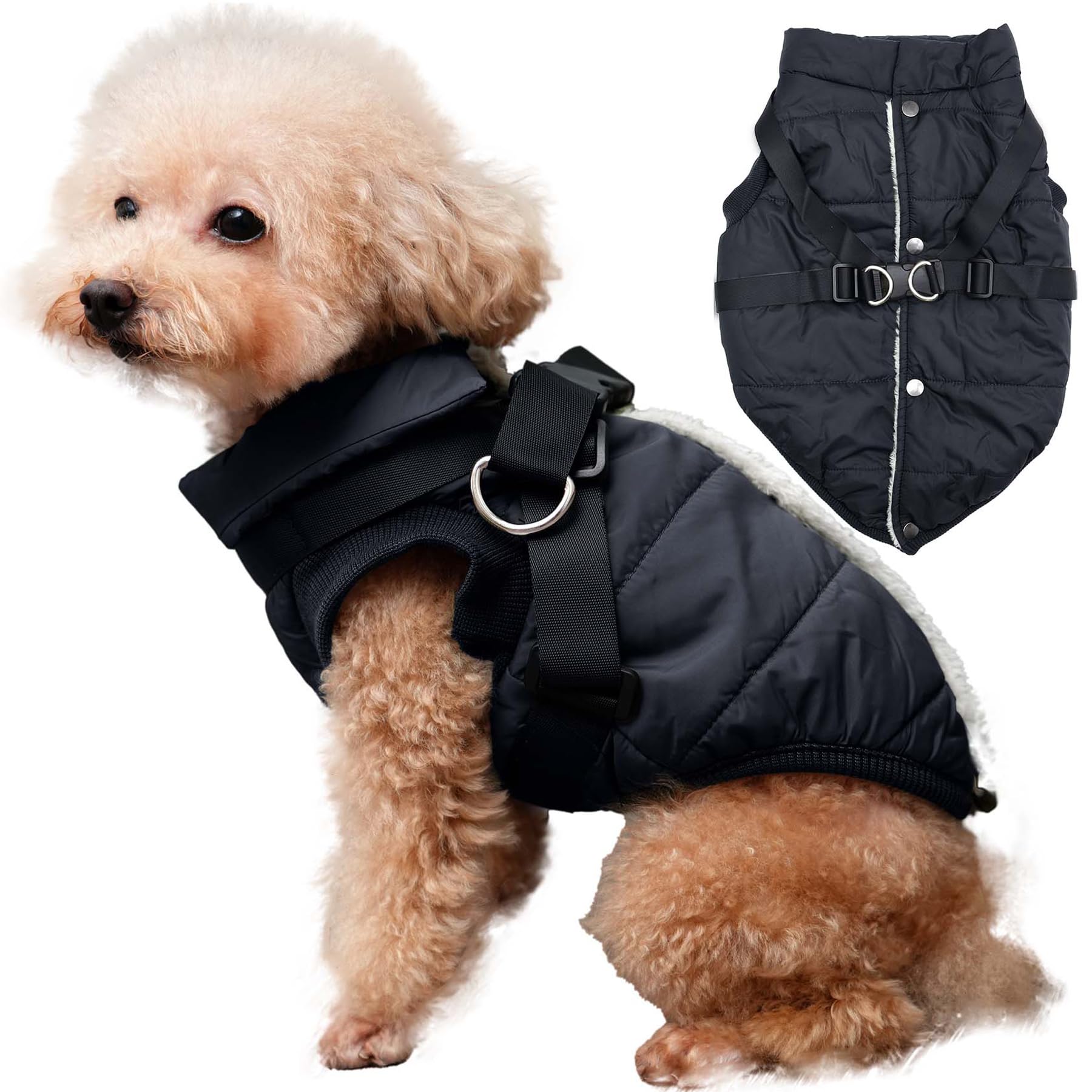 JoyDaog Dog Jacket with Harness,Fleece Lined Warm Puppy Coat for Winter,Soft Windproof Small Dog Vest,Green XS