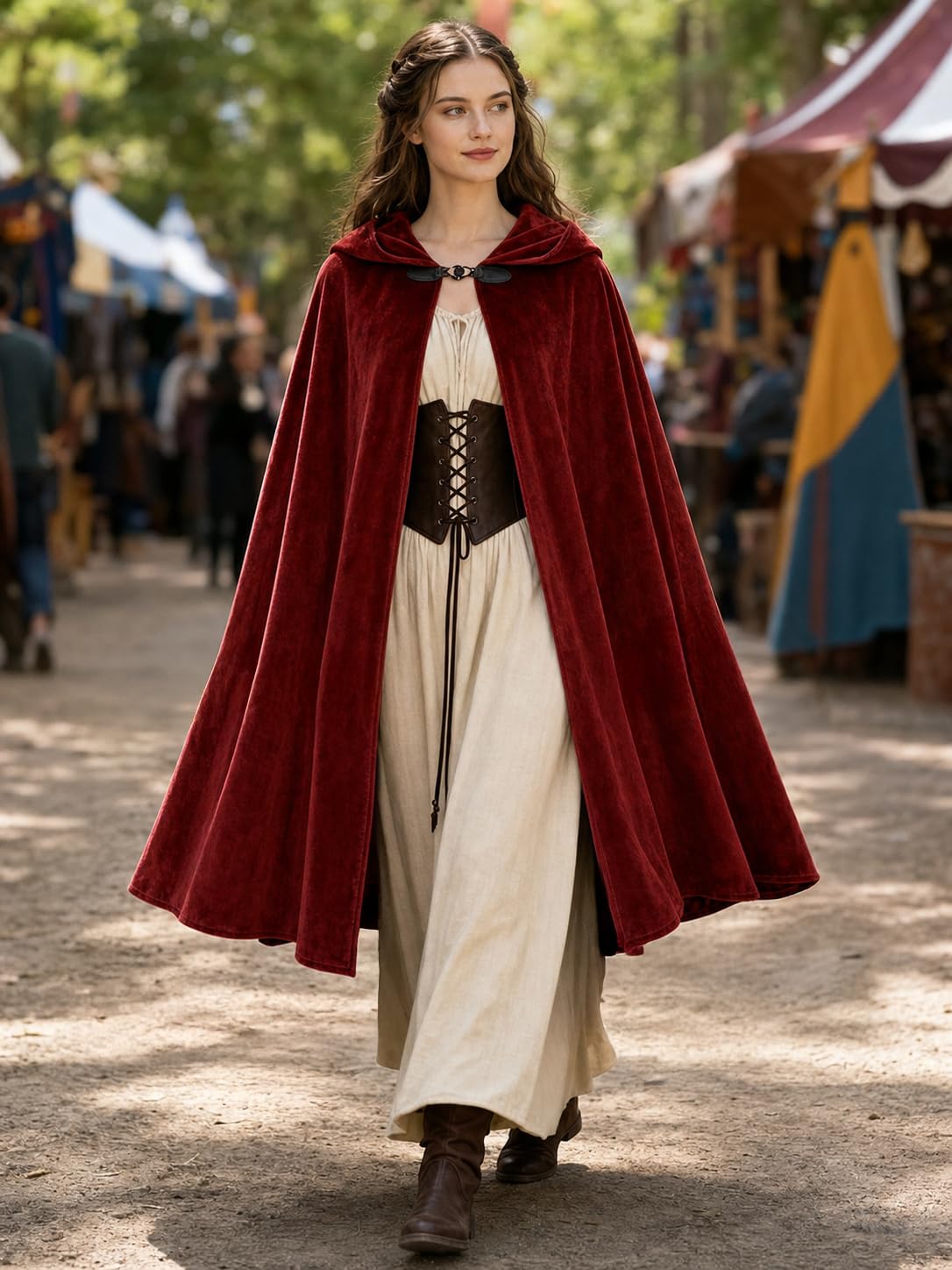 JEGERMIG Medieval Hooded Cloak Halloween Renaissance Costume