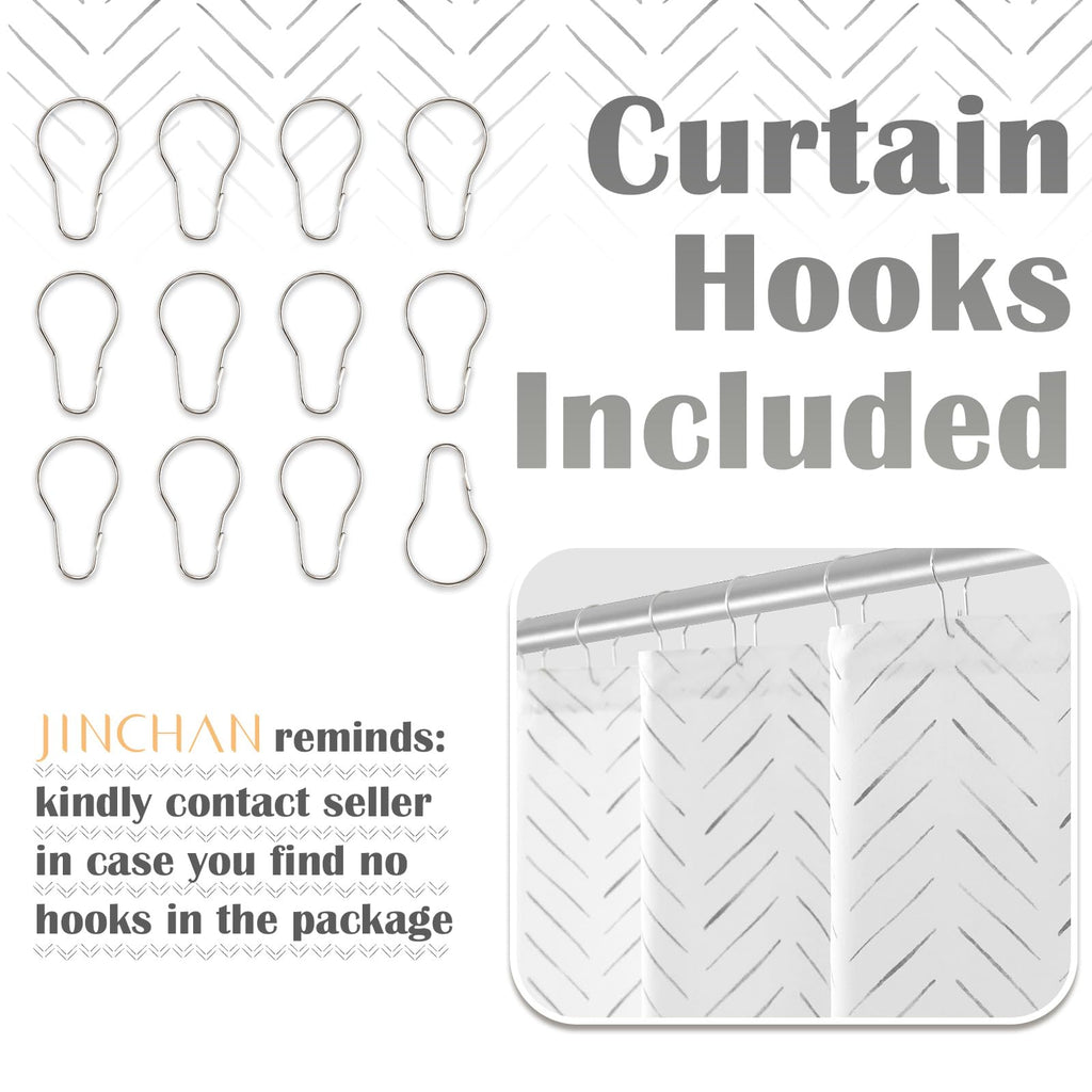 jinchan Small Stall Black and White Shower Curtain 36x72 Inches Inky Herringbone Chevron Zig Zag Waterproof Fabric Modern Farmhouse Shower Curtains for Bathroom with 7 Hooks