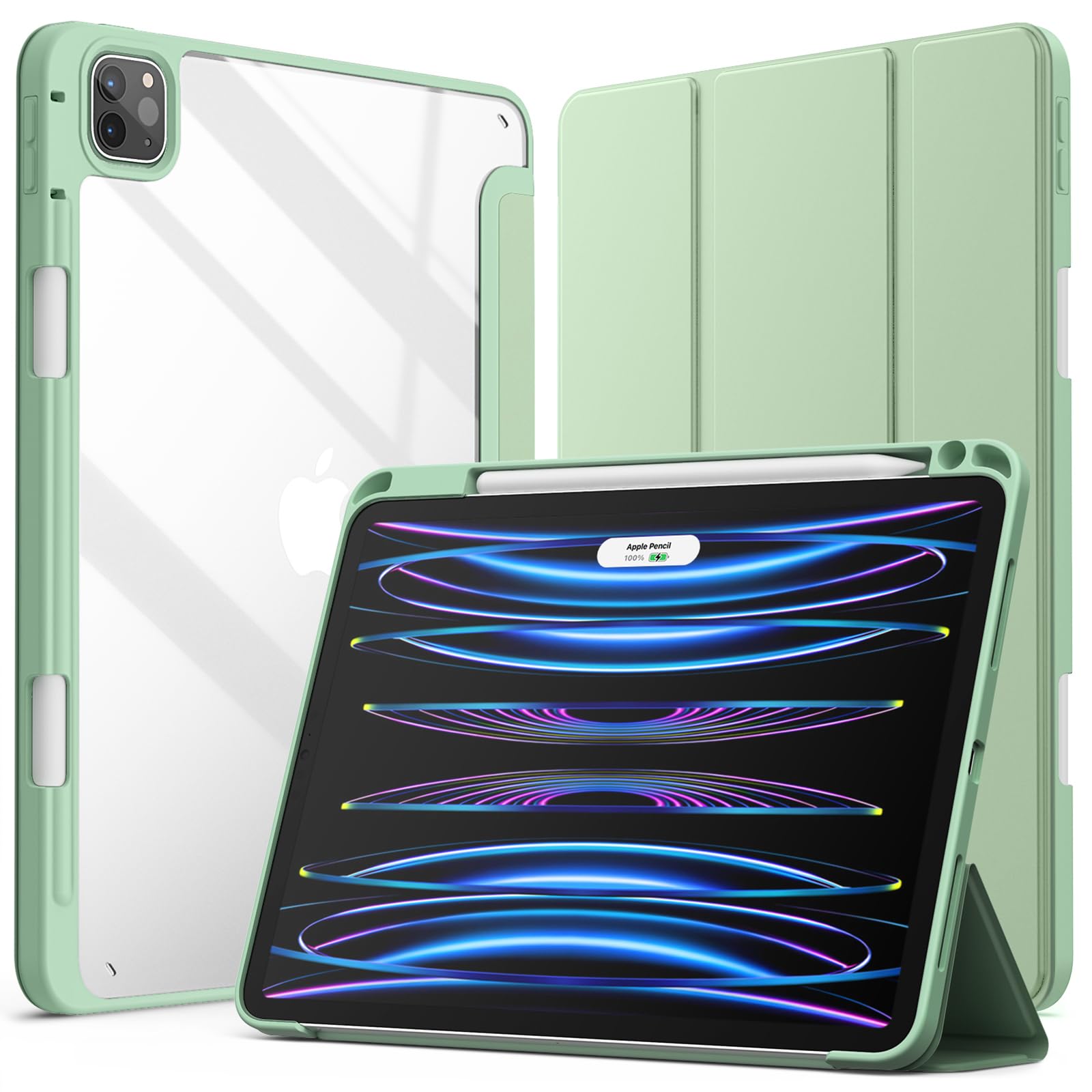 JETech Case ONLY for iPad Pro 11 Inch (2022/2021/2020/2018) with Pencil Holder, Clear Transparent Back Shell Slim Stand Shockproof Tablet Cover, Auto Wake/Sleep (Black)