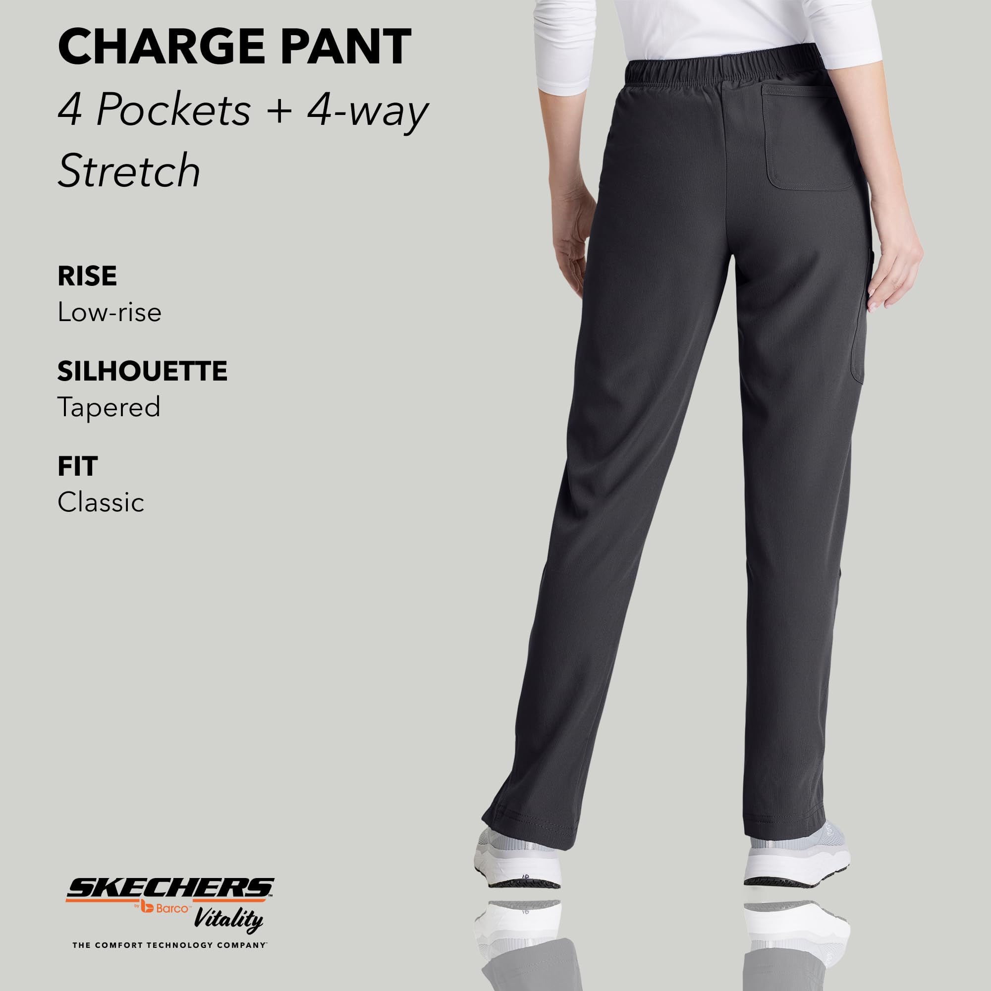 BARCO Skechers Vitality Charge Slim Fit Scrub Jogger for Women – Low-Rise Bottoms with Tapered Leg & 4-Way Stretch