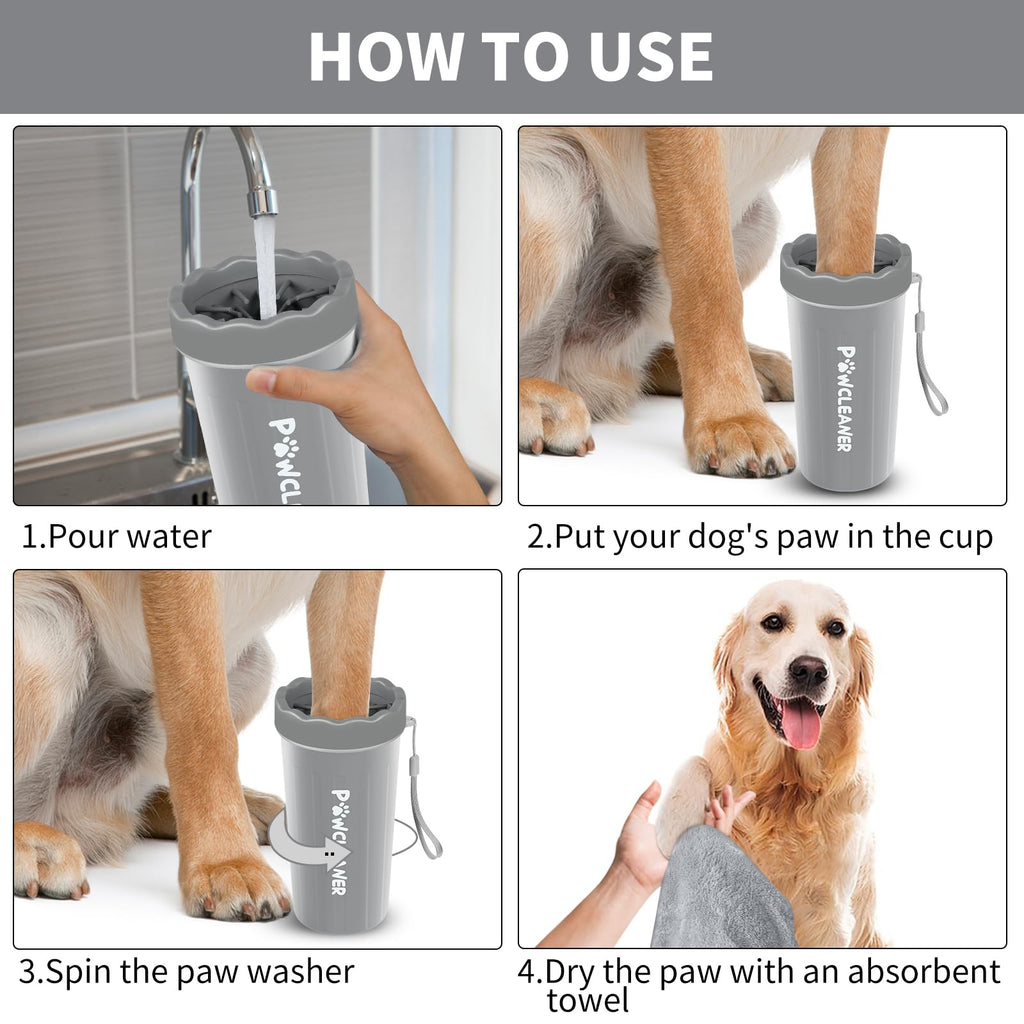 Professional 7 in 1 Dog Paw Cleaner for Dogs & Cats - Includes 1 Portable Paw Washer, 1 Bath Brush, 2 Dog Toothbrushes and 3 Absorbent Towels Note: Fits Paws up to 2 Inches Wide (Small, Black)
