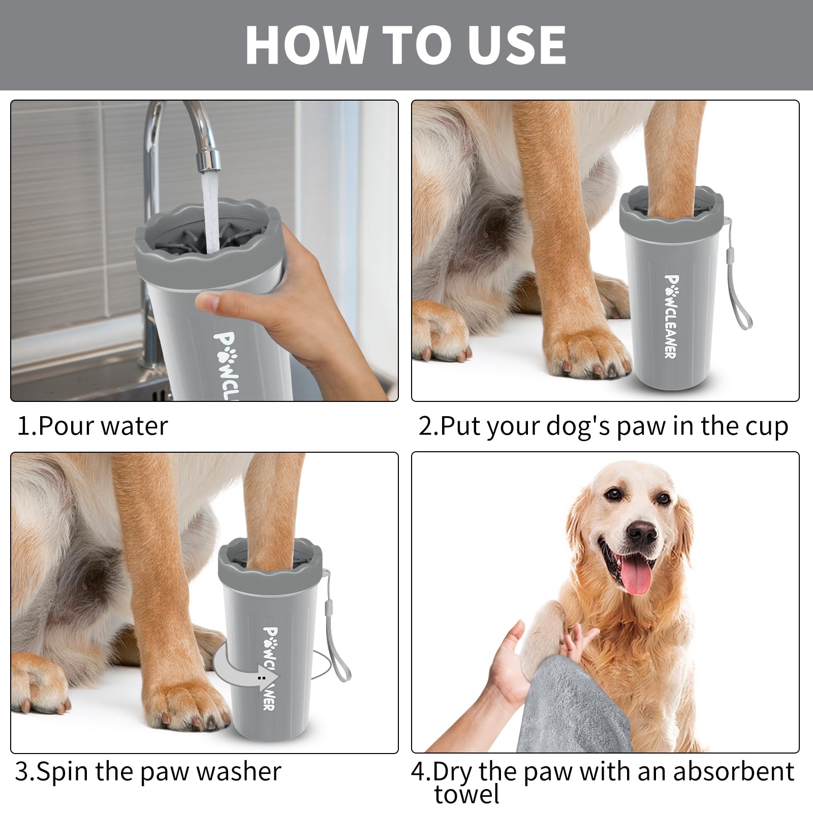 Professional 7 in 1 Dog Paw Cleaner for Dogs & Cats - Includes 1 Portable Paw Washer, 1 Bath Brush, 2 Dog Toothbrushes and 3 Absorbent Towels Note: Fits Paws up to 2 Inches Wide (Small, Black)
