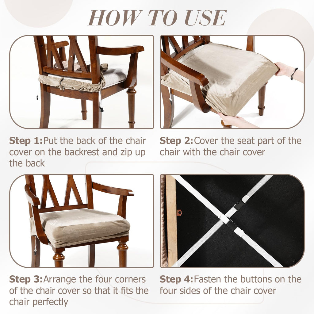 Havawish Large Dining Room Chair Seat Covers with Armrest Dining Chair Slip Covers Protectors(1 Pcs,Beige White)