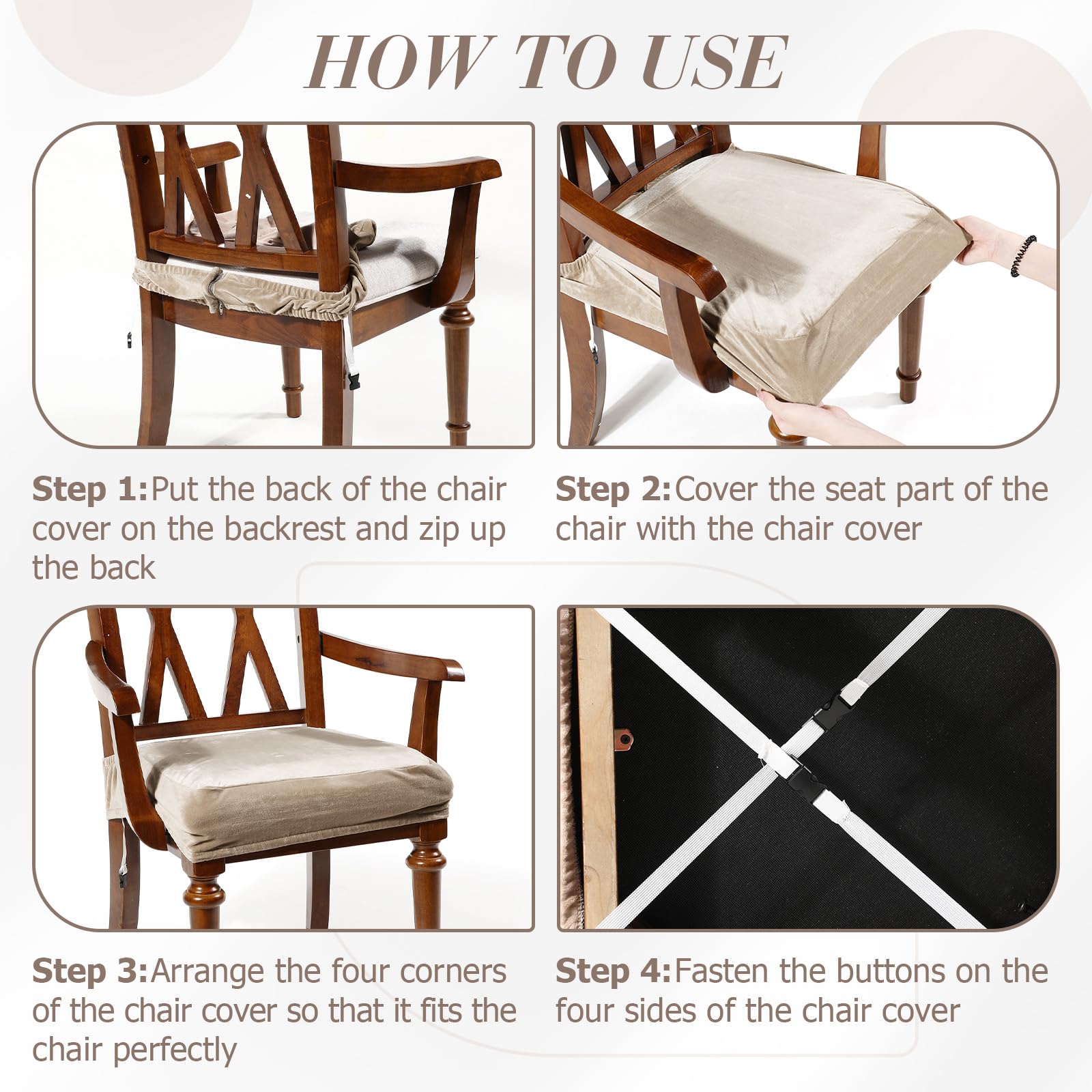 Havawish Large Dining Room Chair Seat Covers with Armrest Dining Chair Slip Covers Protectors(1 Pcs,Beige White)