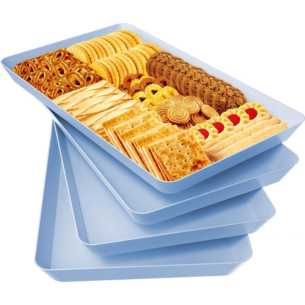 WOWBOX 4 pcs Serving Tray for Entertaining, Serving Platters for Snacks, Fruit, Cookies, Dessert, Reusable Plastic Trays for Serving Food, (White, Black, Green, Red)