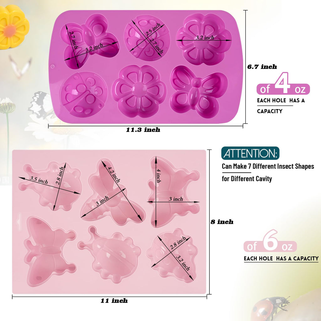 Sakolla 2 Pack Insect Silicone Soap Molds, 6-Cavity Dragonfly Butterfly Ladybug Shape Silicone Molds for Soap Making, DIY Baking Mold for Lotion Bars, Chocolate, Candy, Muffin, Biscuit, Cookie Pans
