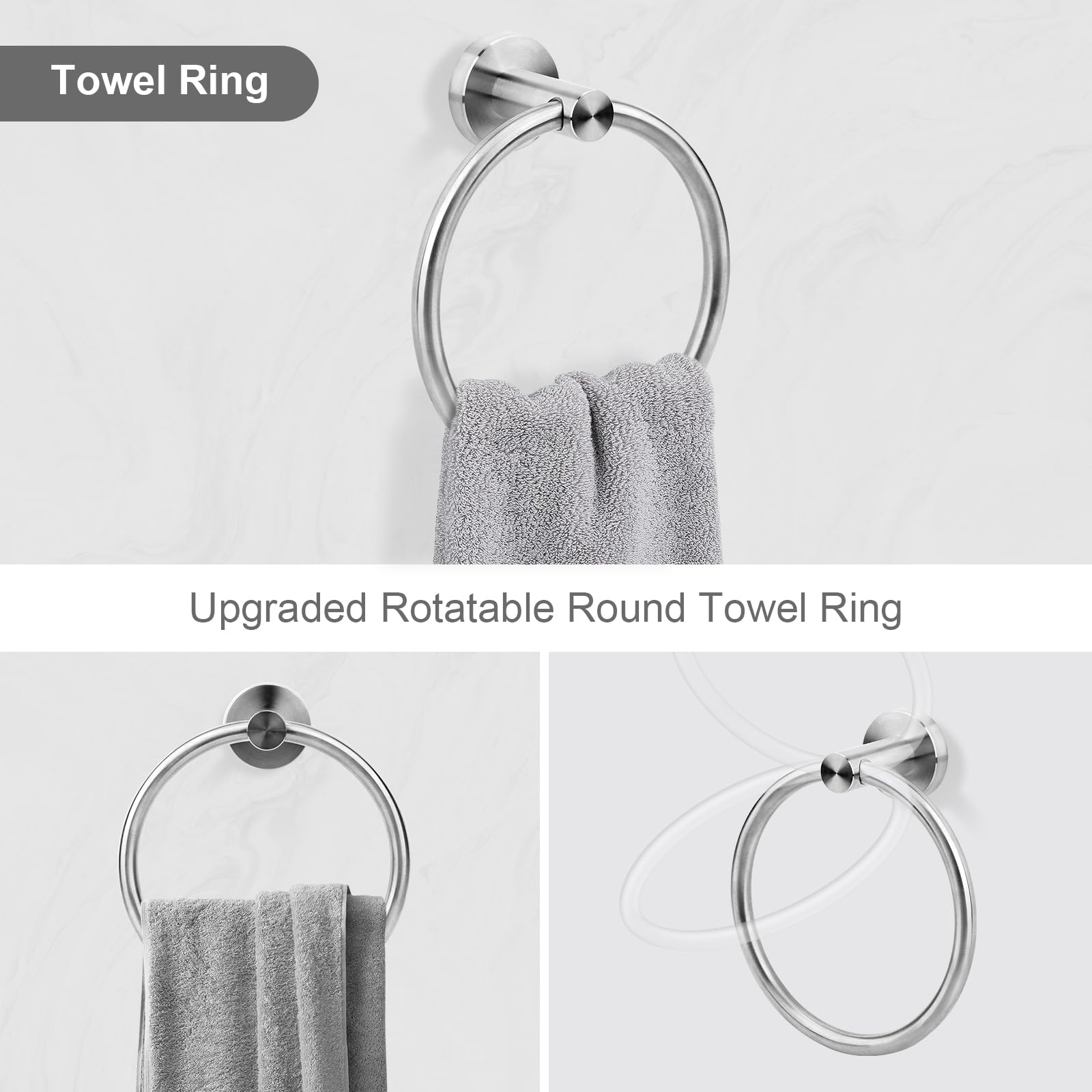 Brushed Gold Bathroom Hardware Accessories Set 5 Piece, Stainless Steel Bath Towel Bar Set 24 Inch,Toilet Paper Holder,Towel Ring Holder,Towel Rack Set,Gold Bathroom Accessories Kit