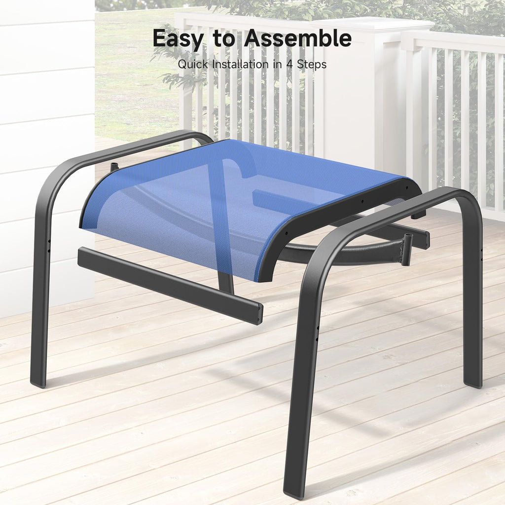 ONBRILL Outdoor Ottoman Set of 2, All Weather Outdoor Foot Stool with Supportive Textliene and Metal Frame, Stackable Oversized Outdoor Foot Rest for Furniture Patio Garden Pool, Beige