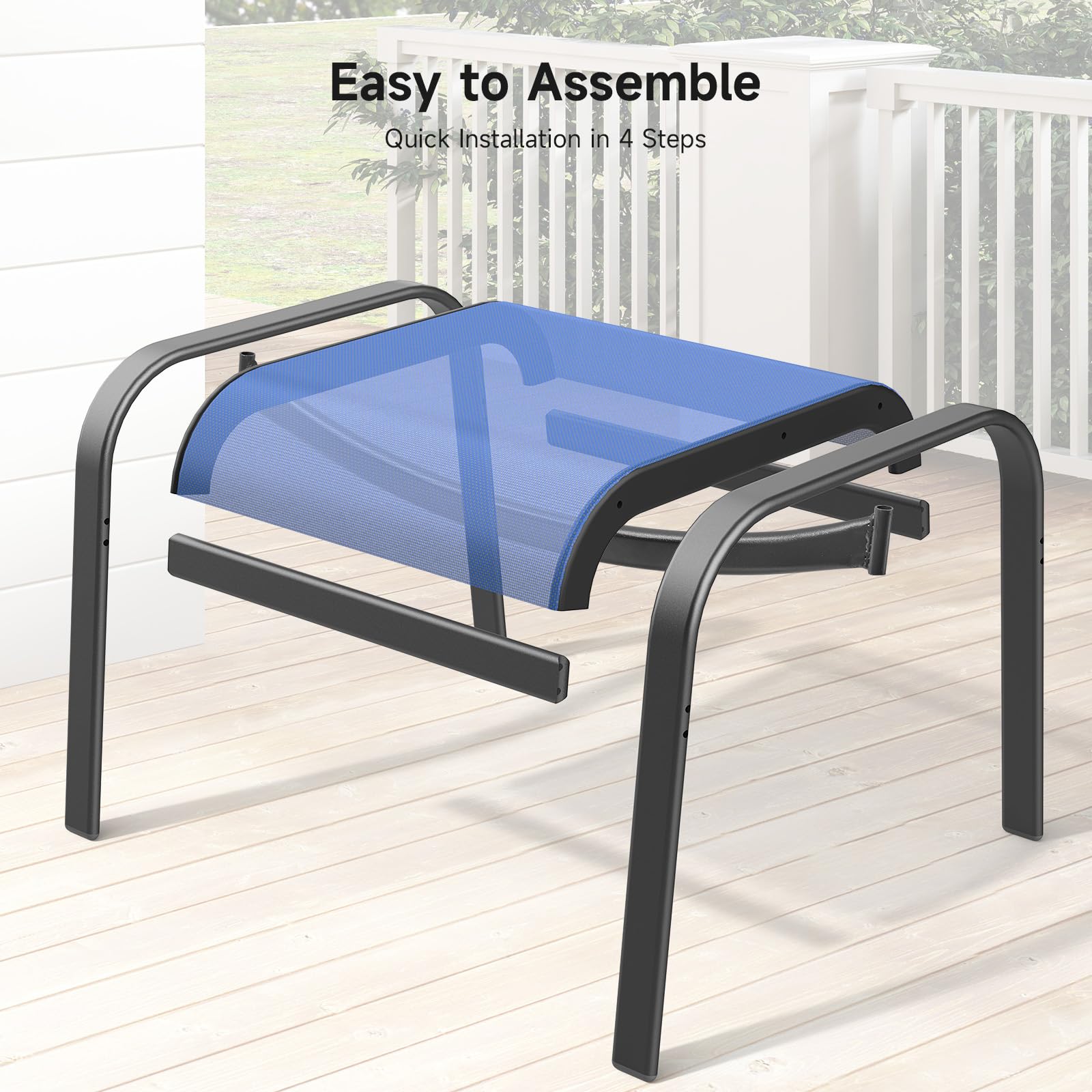 ONBRILL Outdoor Ottoman Set of 2, All Weather Outdoor Foot Stool with Supportive Textliene and Metal Frame, Stackable Oversized Outdoor Foot Rest for Furniture Patio Garden Pool, Beige